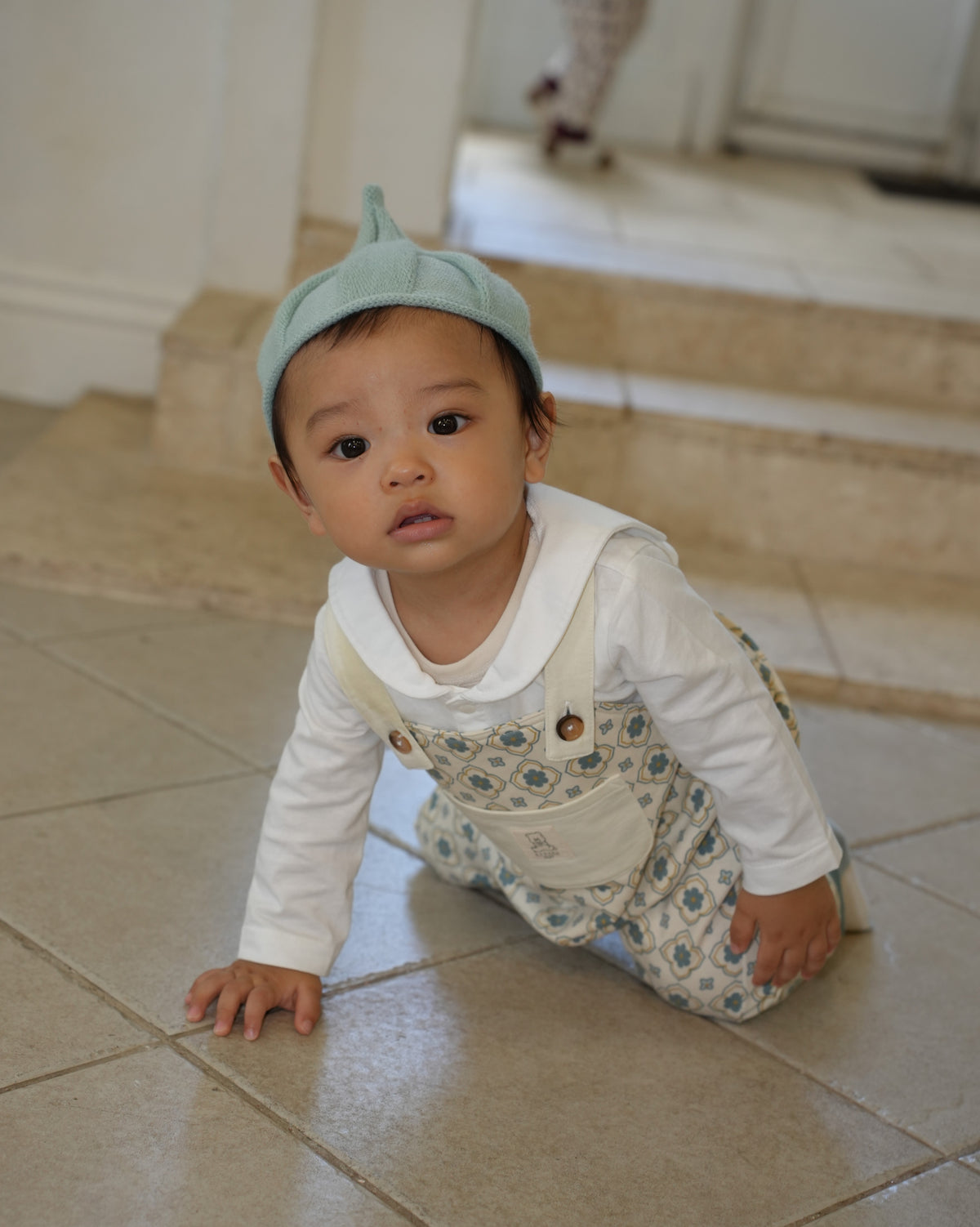 Vintage Tile Pattern Salopette【110508】 (blue)