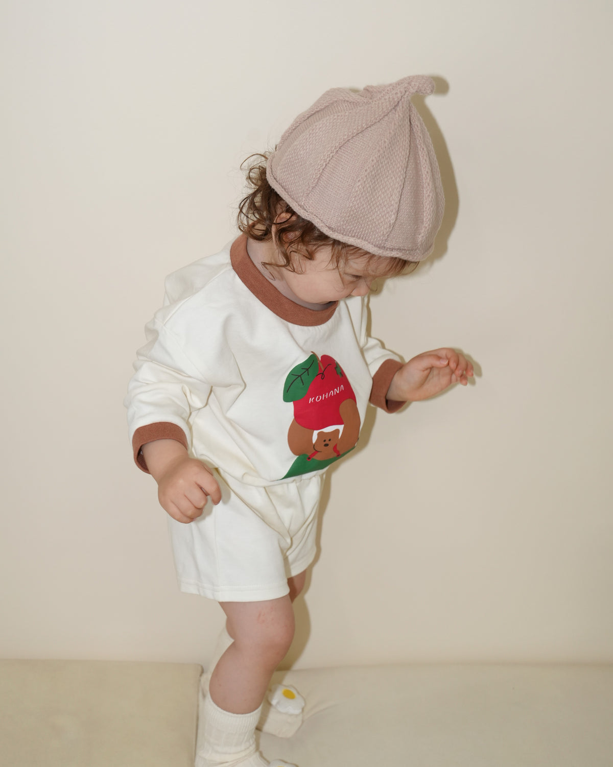 Bear Apple Illustration Smooth Rompers【110374】 (white)