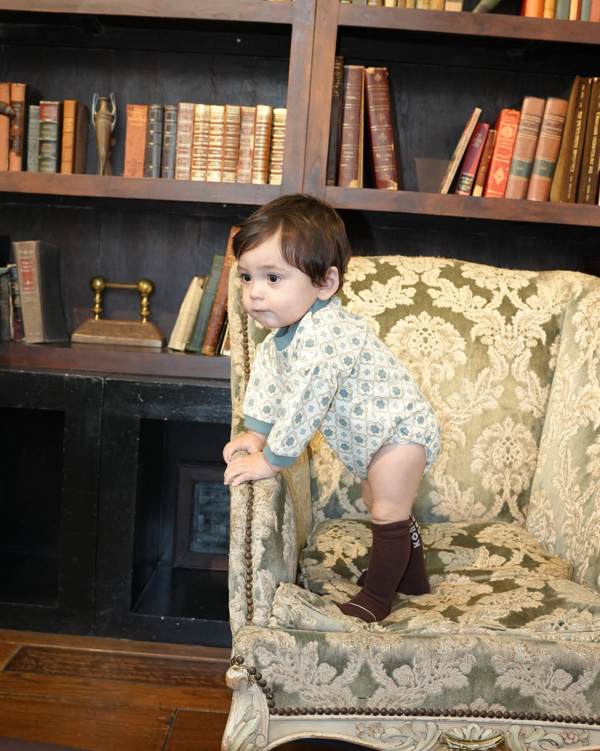 Vintage Tile Pattern Rompers【110505】 (blue)