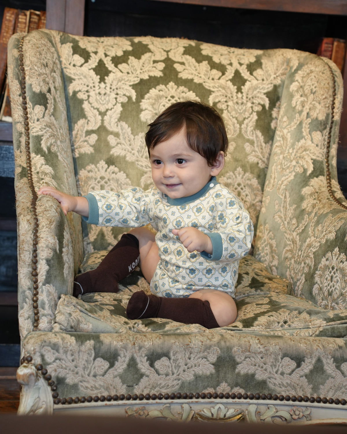 Vintage Tile Pattern Rompers【110505】 (blue)