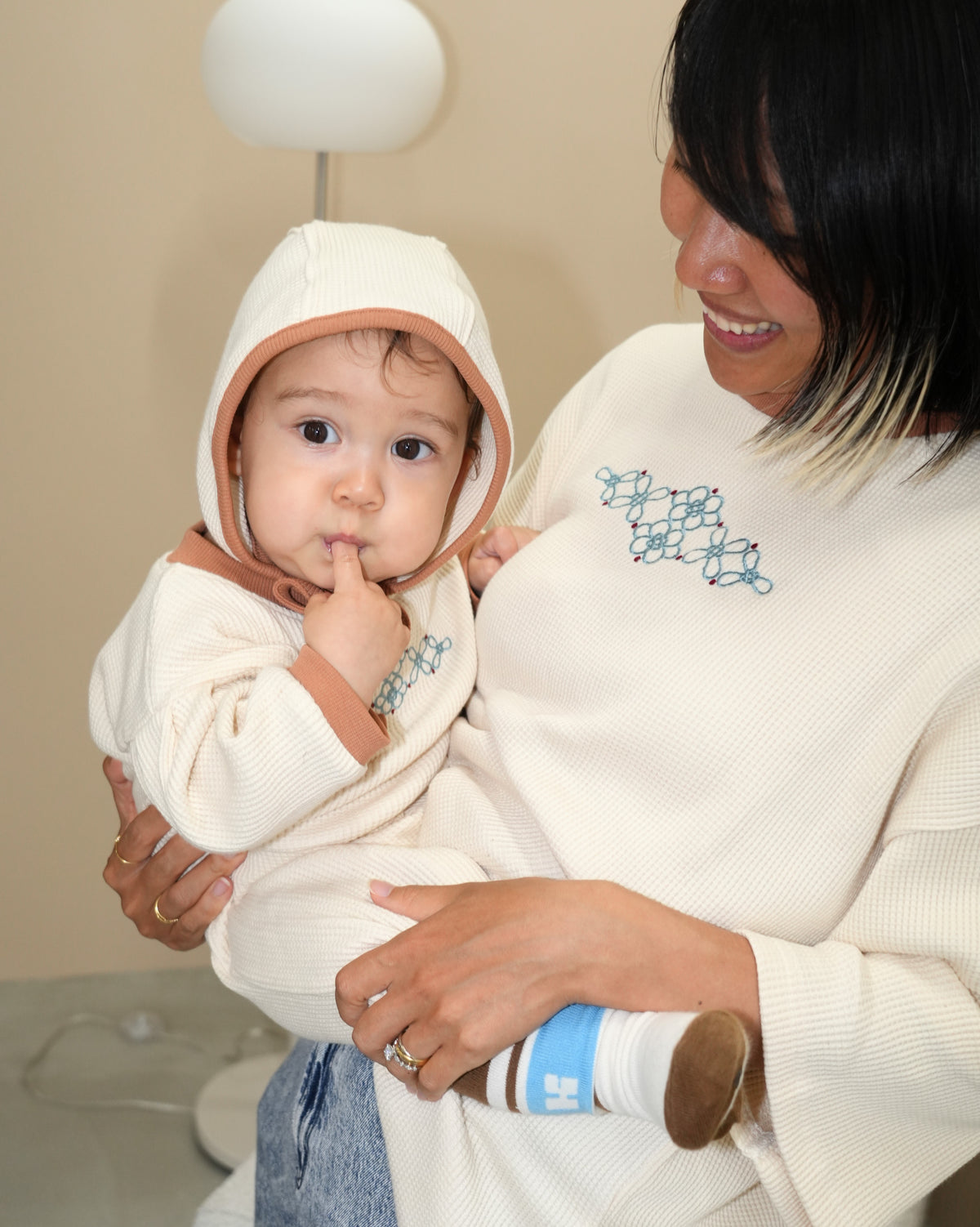 Chinese Embroidery Waffle Coverall & Bonnet Set【110331】
