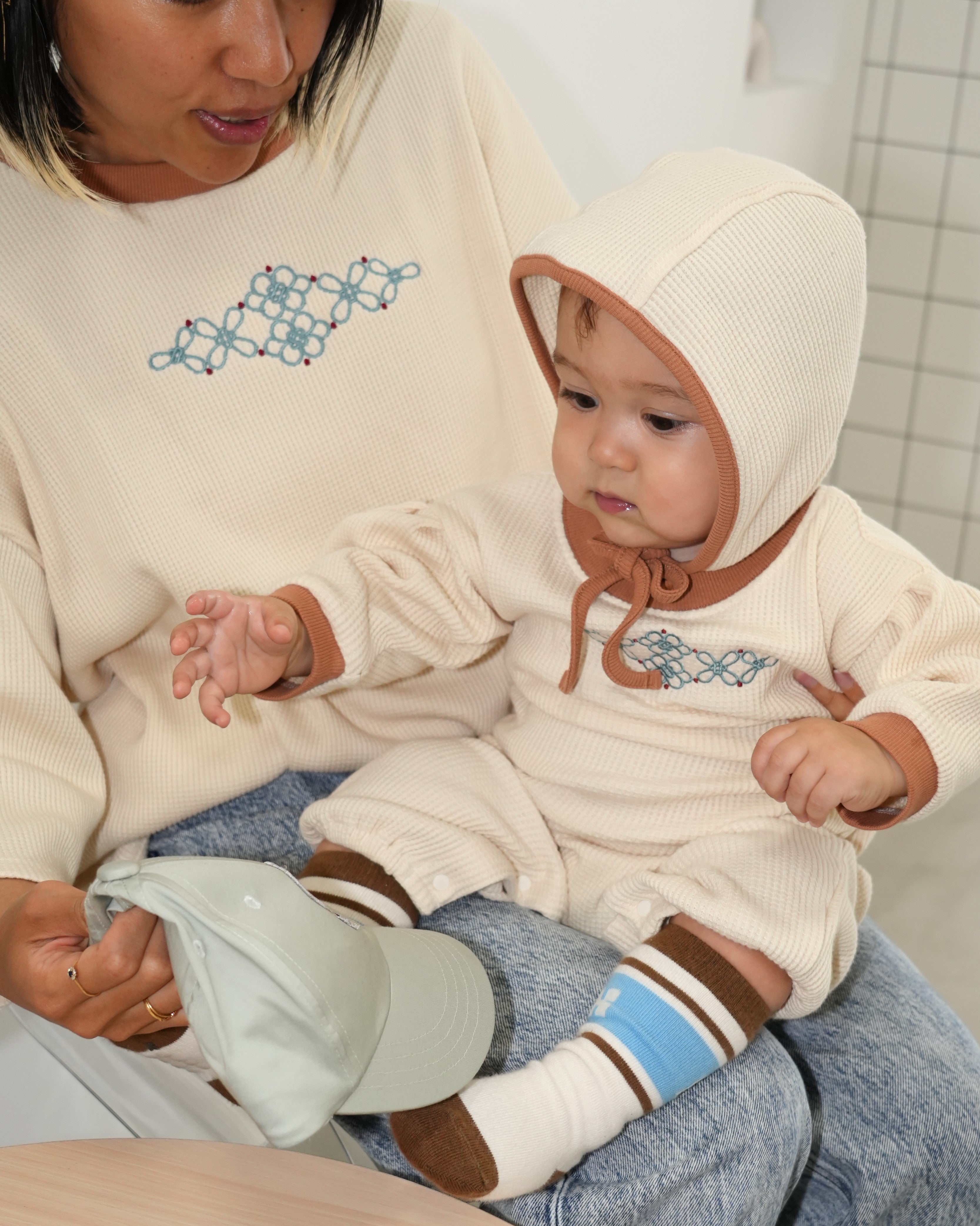 Chinese Embroidery Waffle 3/4 Sleeve Tee(大人用)【110328】