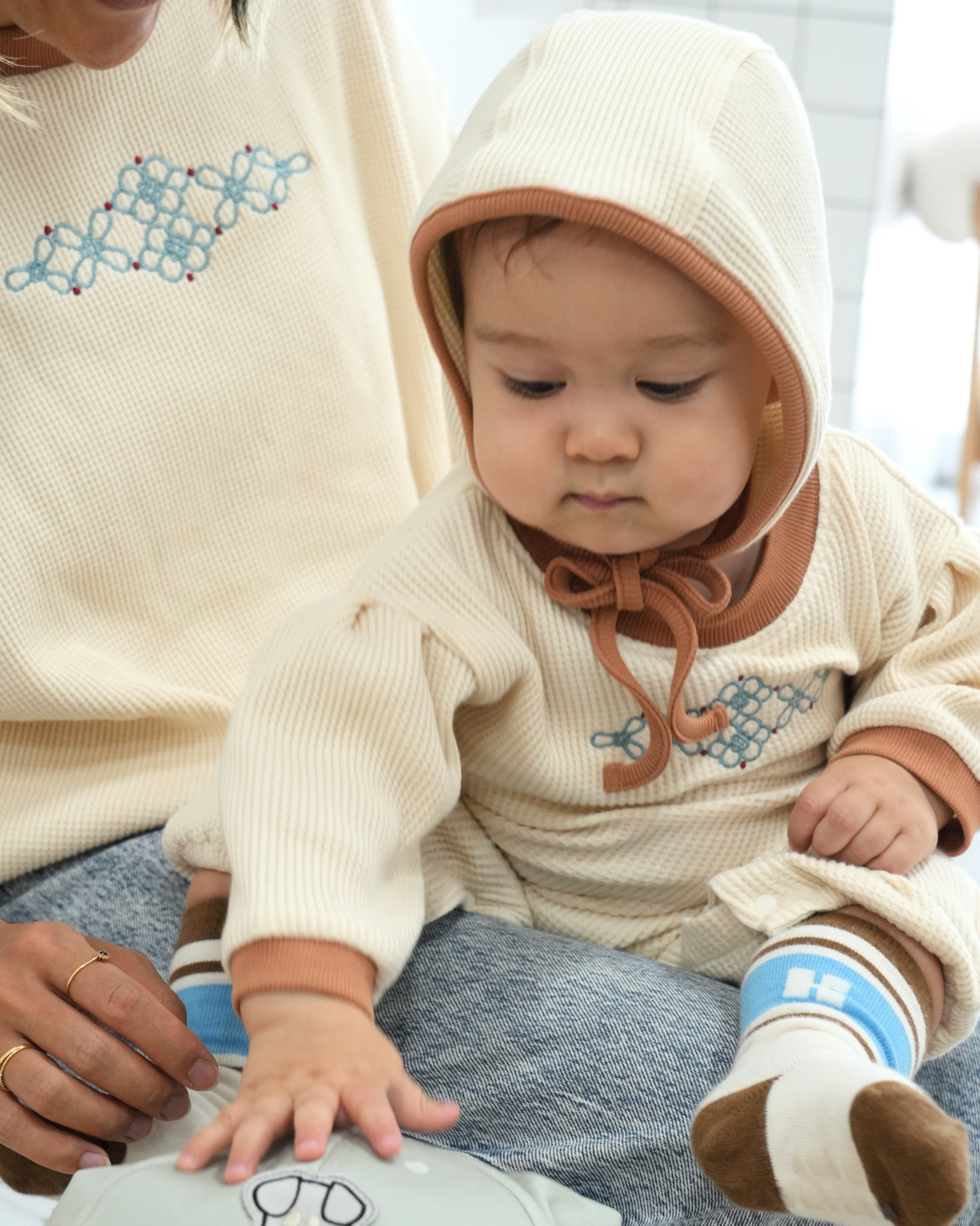 Chinese Embroidery Waffle Coverall & Bonnet Set【110331】
