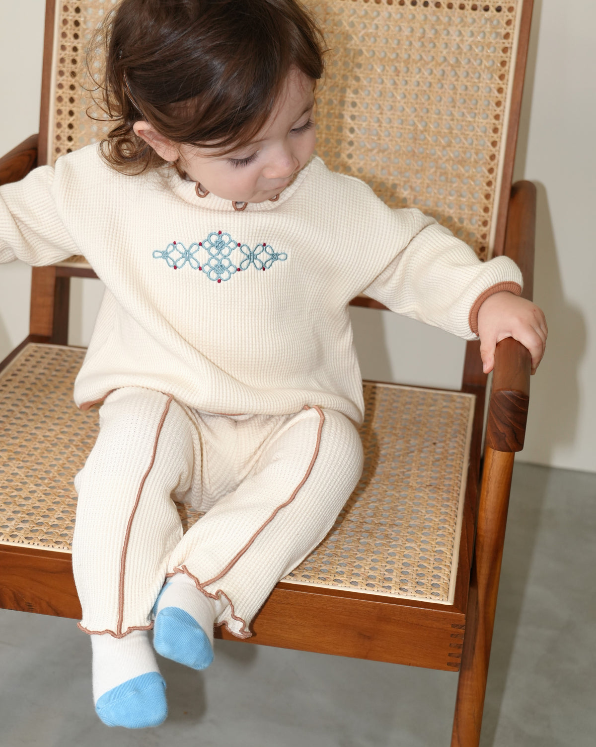 Chinese Embroidery Waffle Flare Pants【110330】