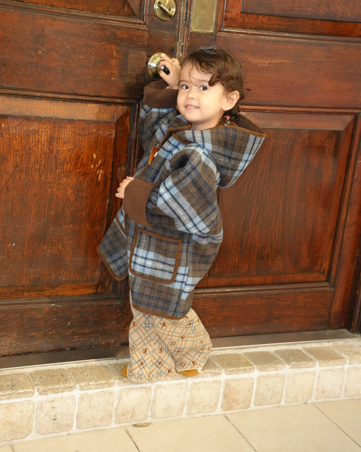 Blue checked duffle coat【110601】 (blue)