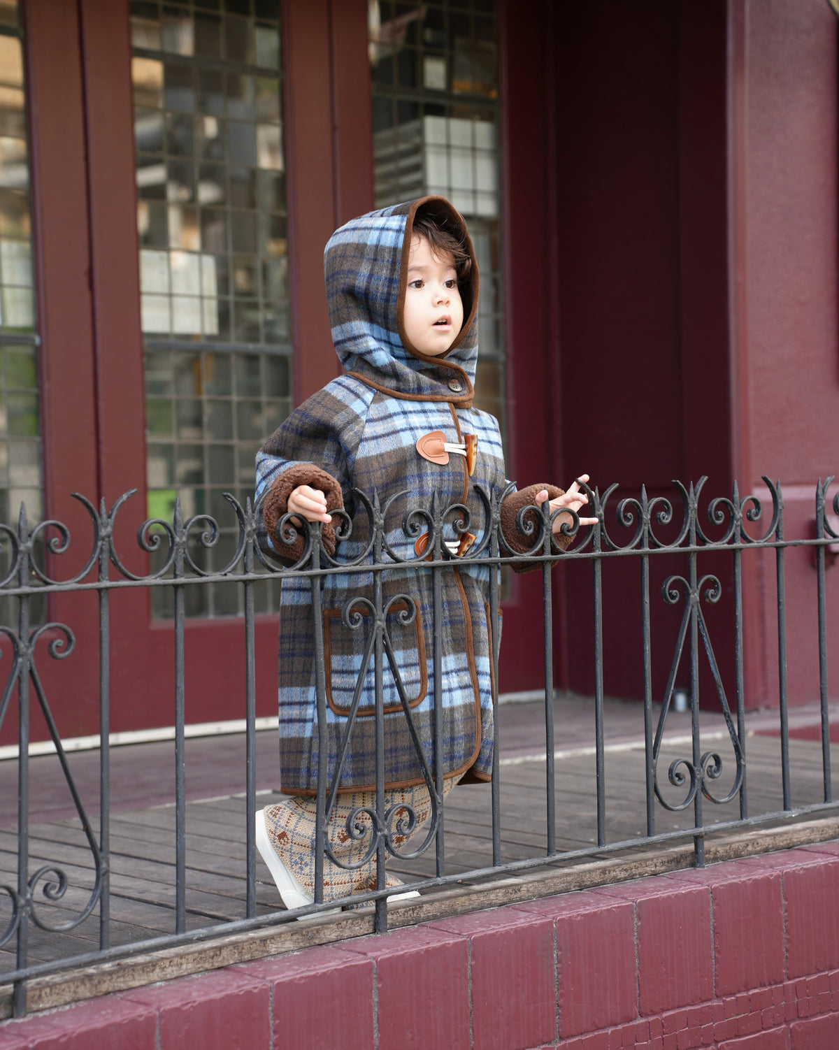 Blue checked duffle coat【110601】 (blue)