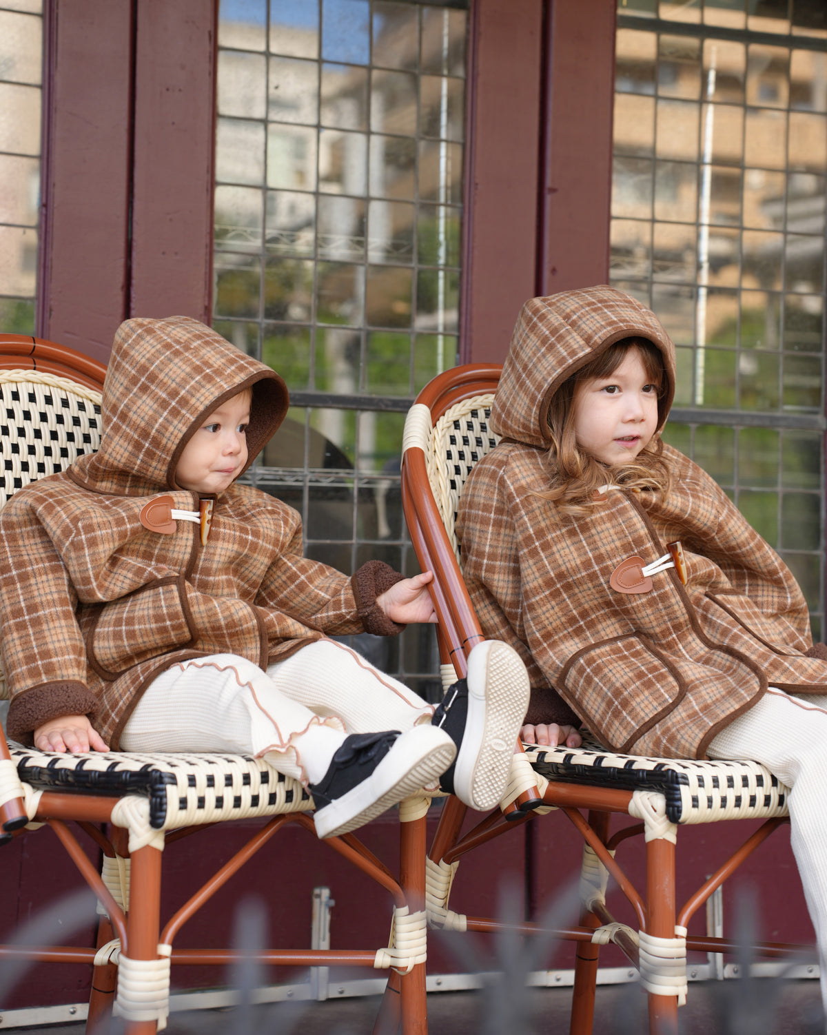 Brown checked duffle coat【110601】 (brown)