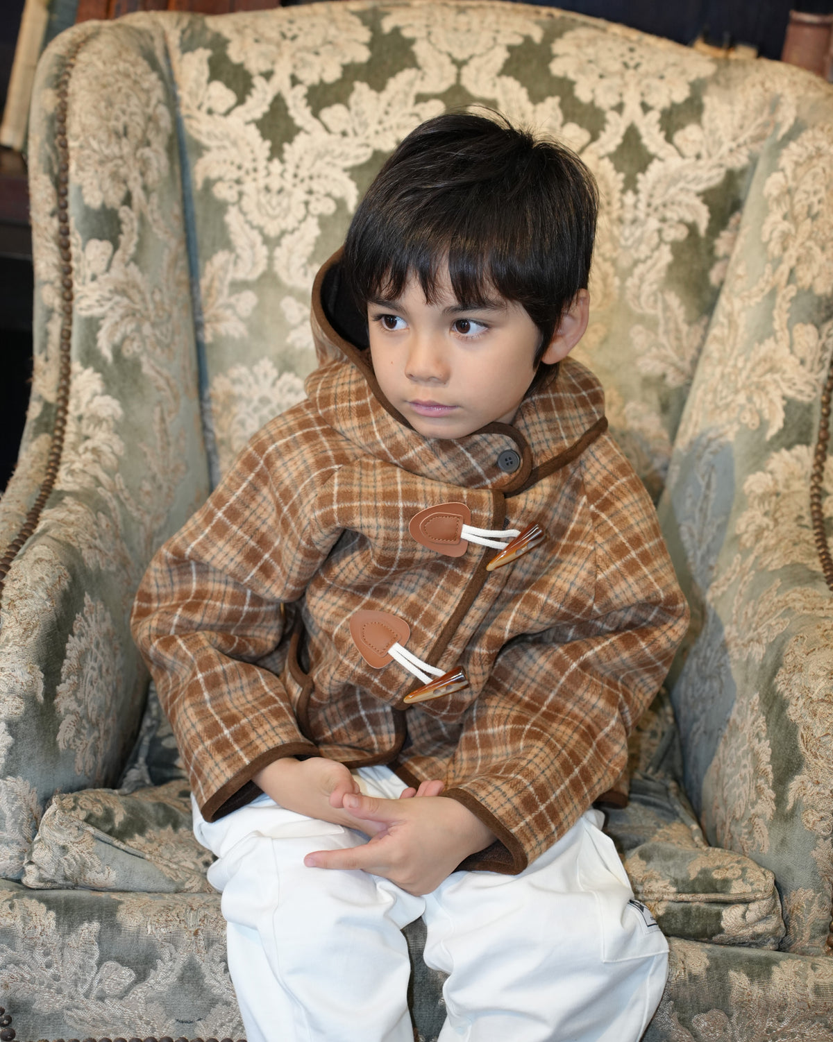 Brown checked duffle coat【110601】 (brown)