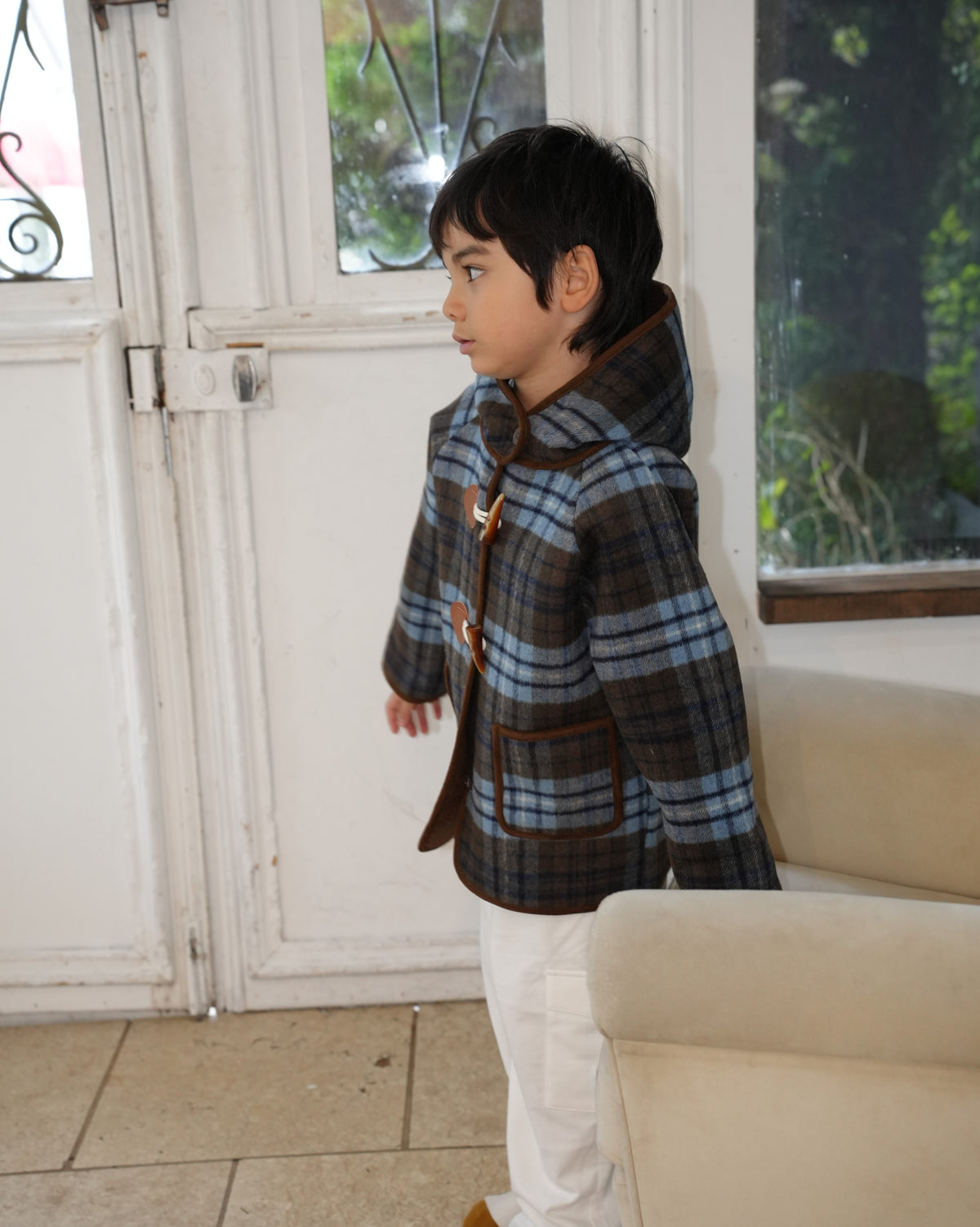 Blue checked duffle coat【110601】 (blue)
