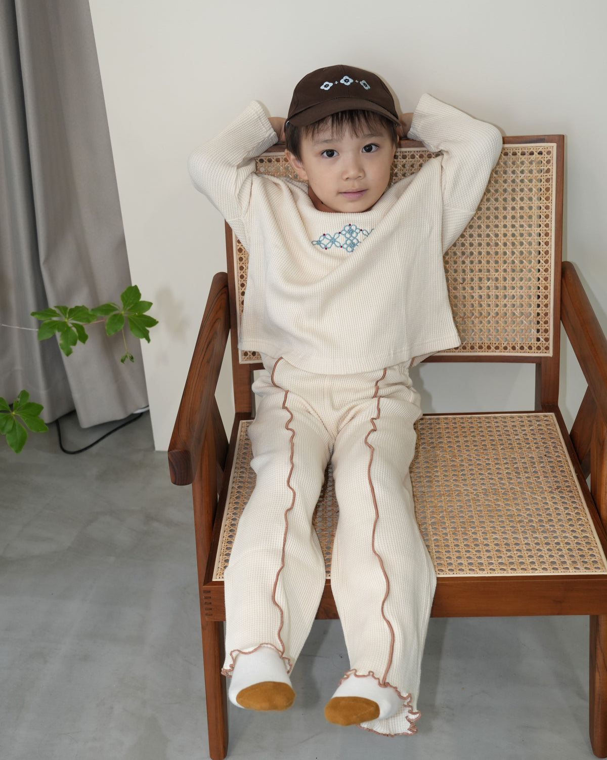 Chinese Embroidery Waffle Flare Pants【110330】