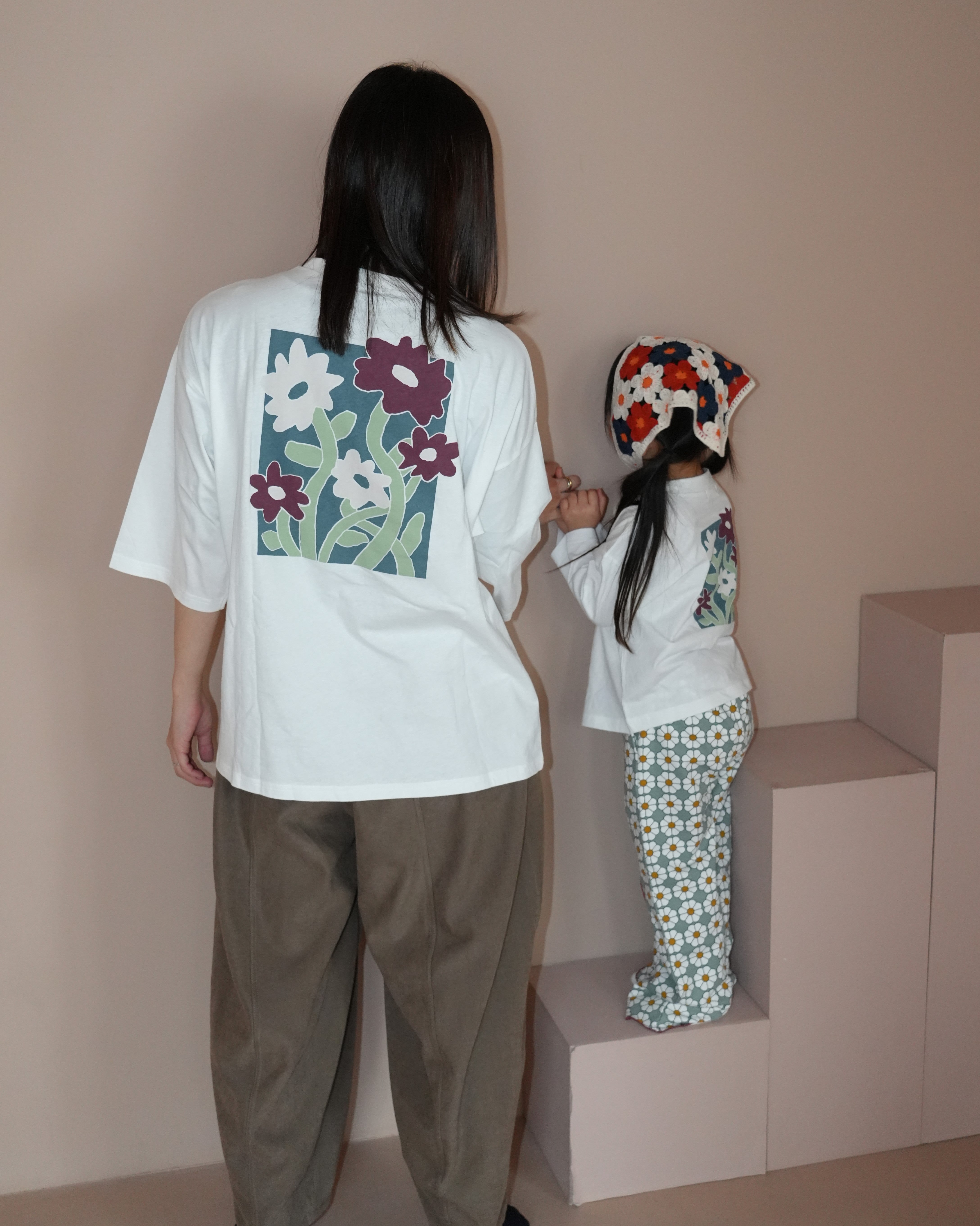 Floral Design 3/4 Sleeve T-Shirt (otona) 【110137】