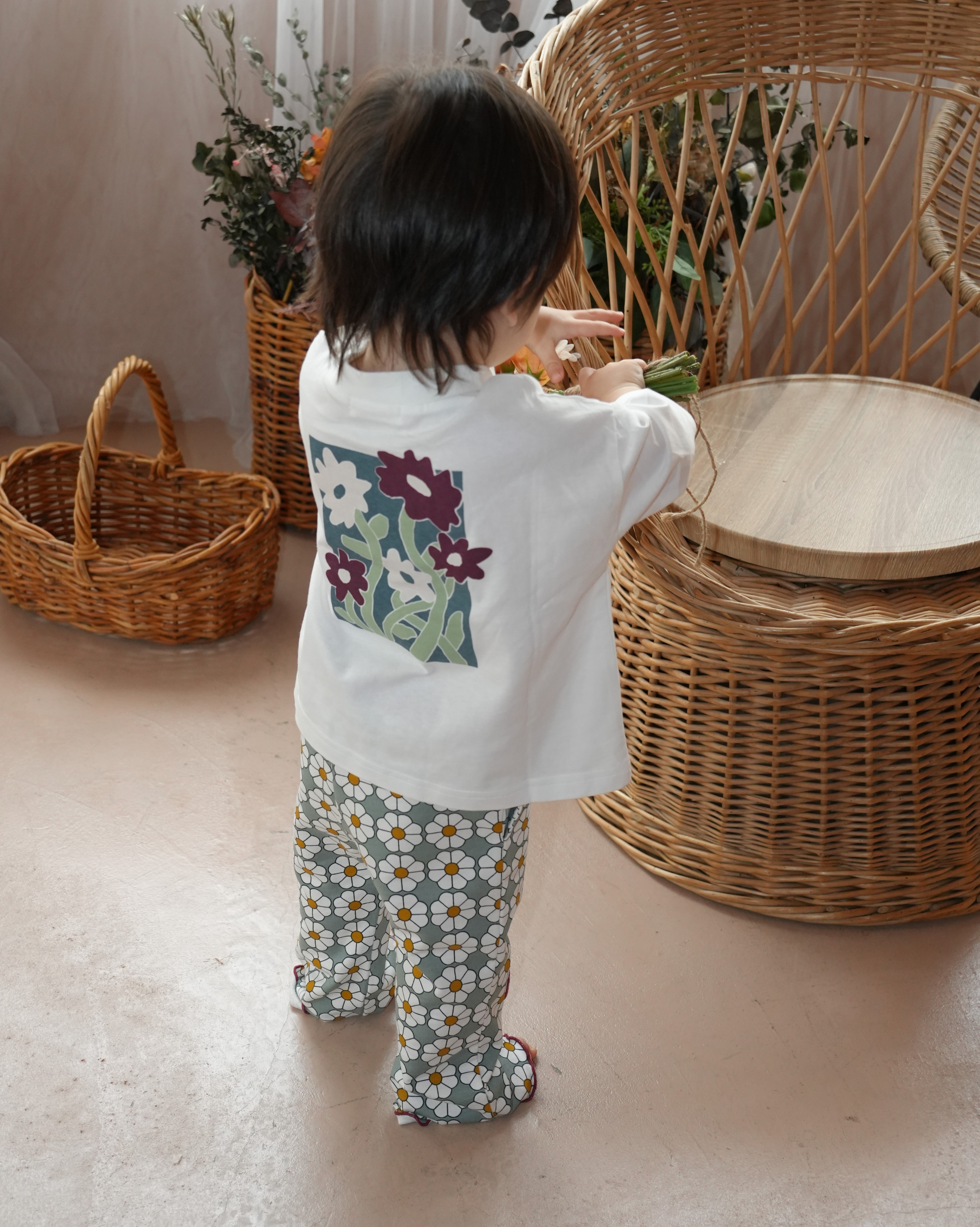 Floral Design 3/4 Sleeve T-Shirt (子供用) 【110138】【Resale】