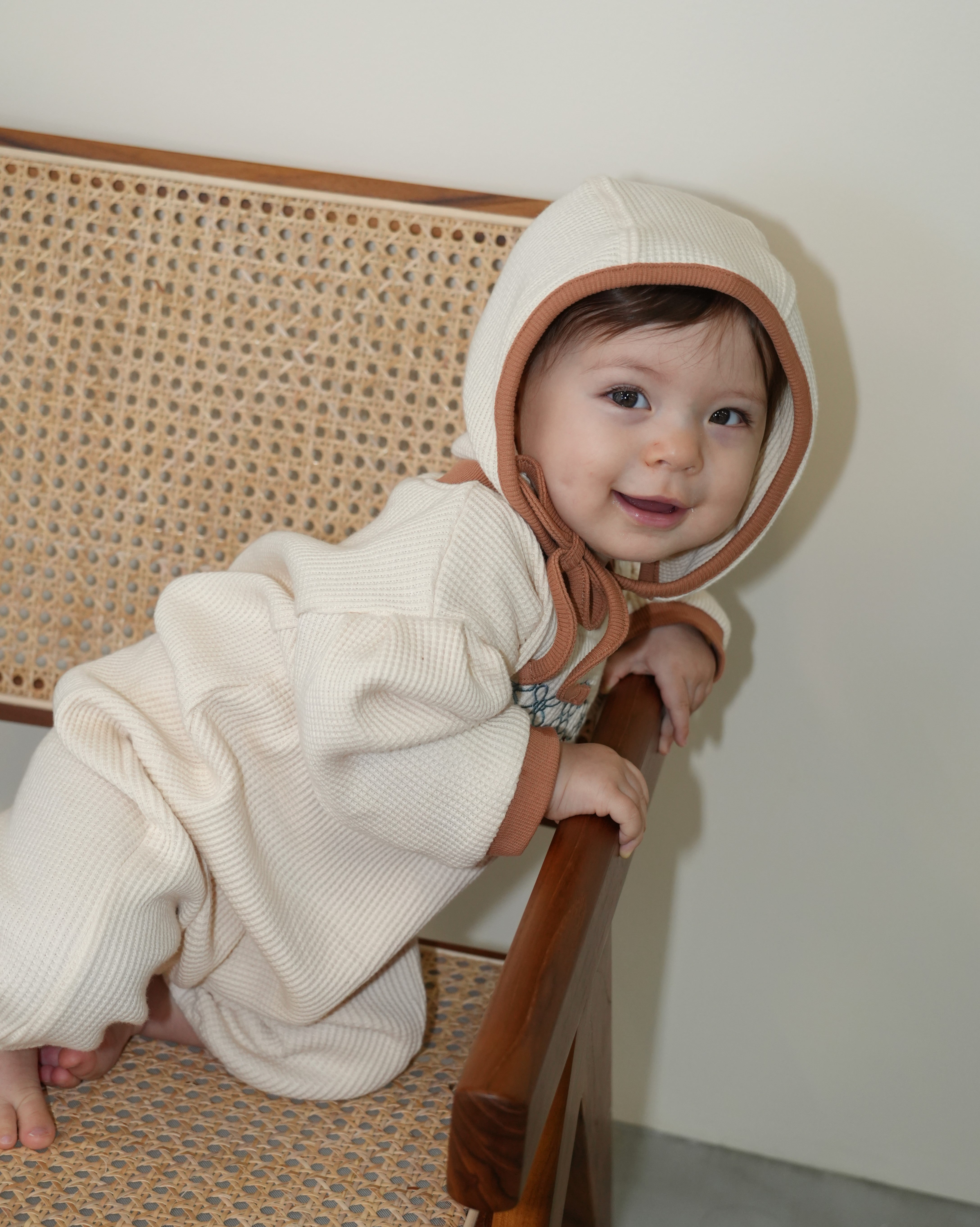 Chinese Embroidery Waffle Coverall & Bonnet Set【110331】