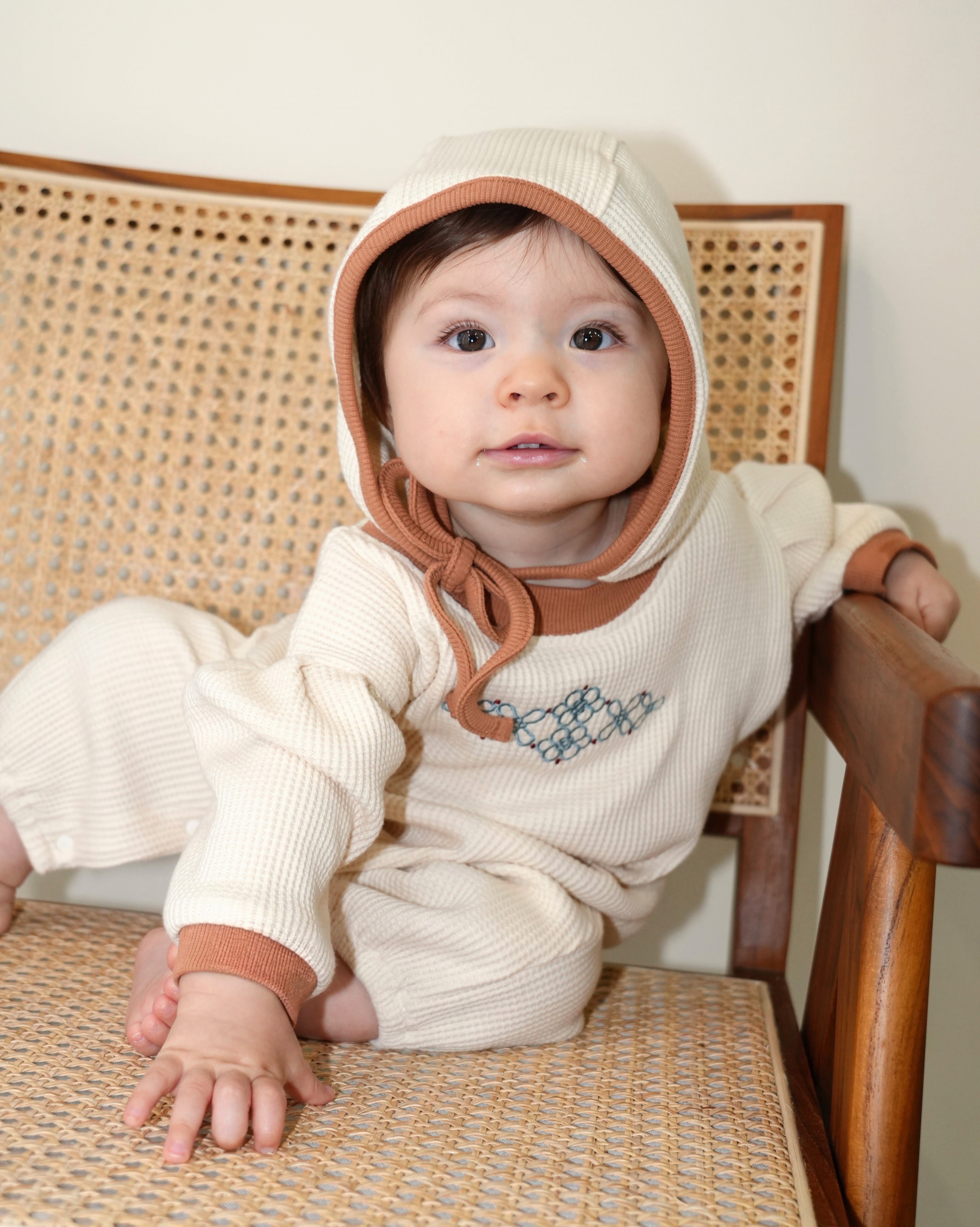 Chinese Embroidery Waffle Coverall & Bonnet Set【110331】