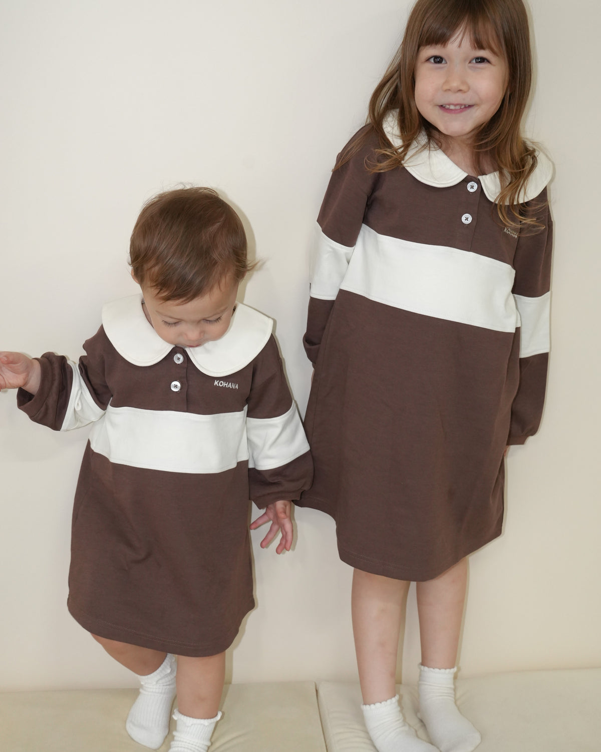 Switch Panel Rugby Shirt Style Dress【110345】 (brown)