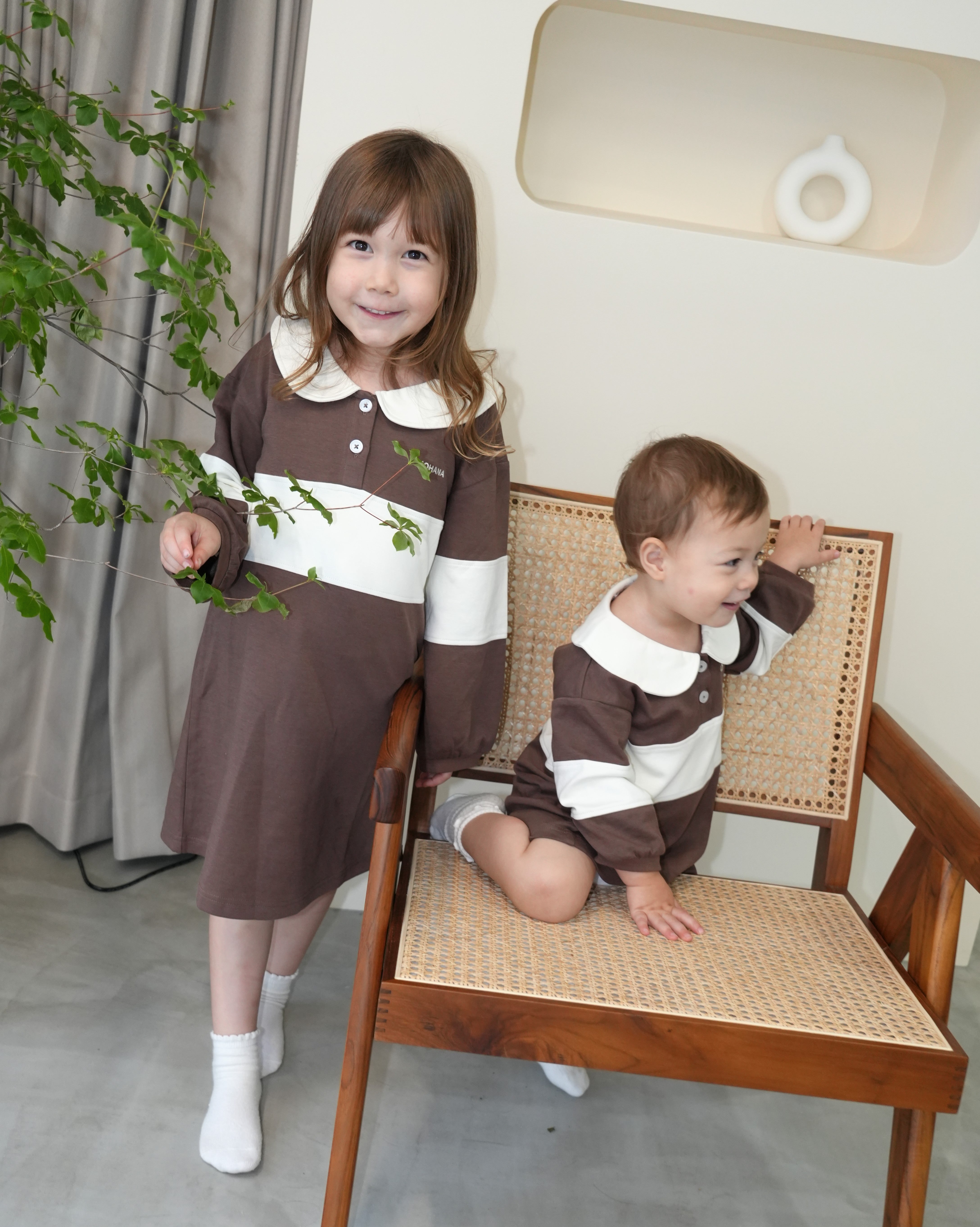 Switch Panel Rugby Shirt Style Dress【110345】 (brown)
