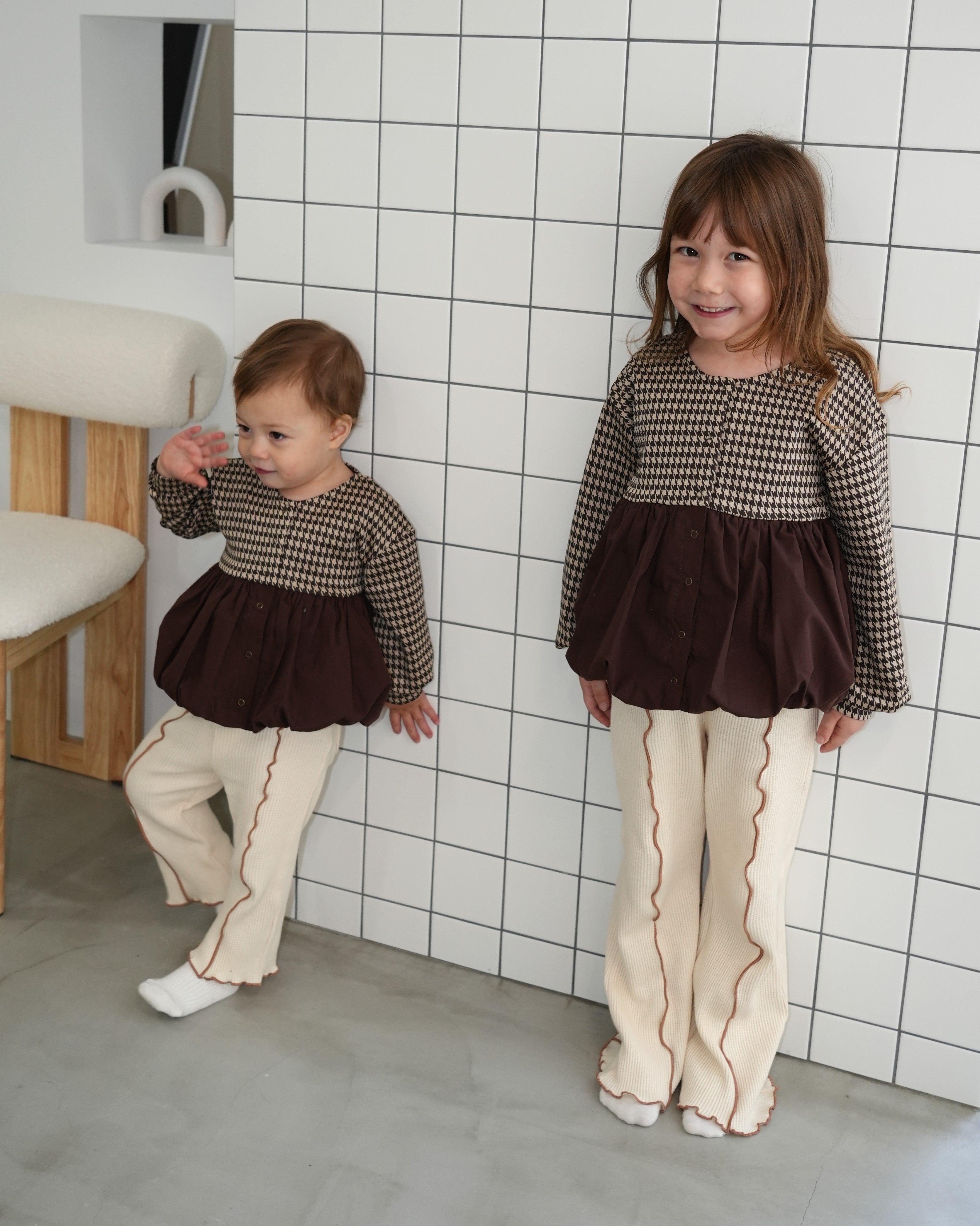 Houndstooth Balloon Silhouette Cardigan【110422】(子供用)