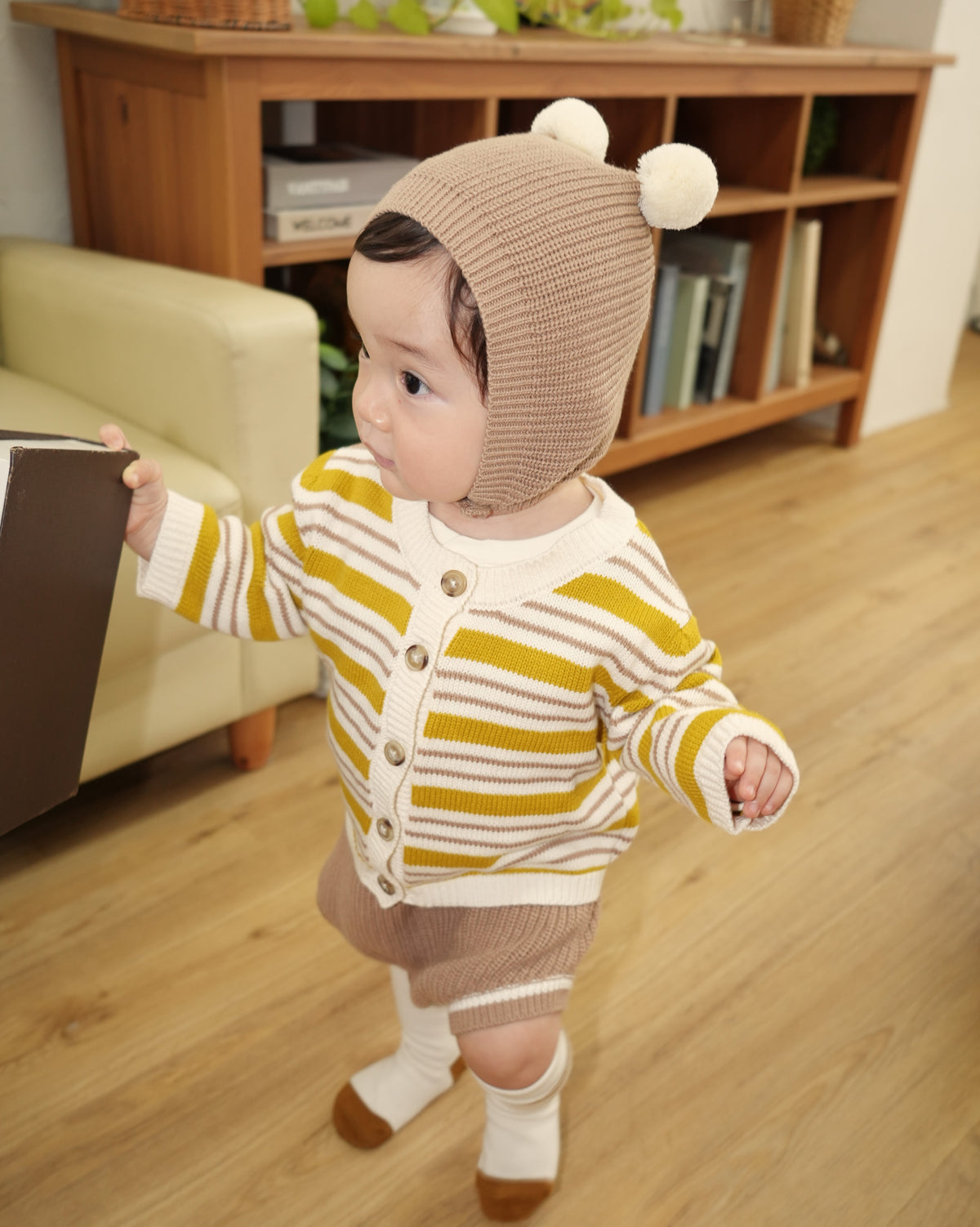 Pom Pom Bear Knit Three-Piece Set【110356】