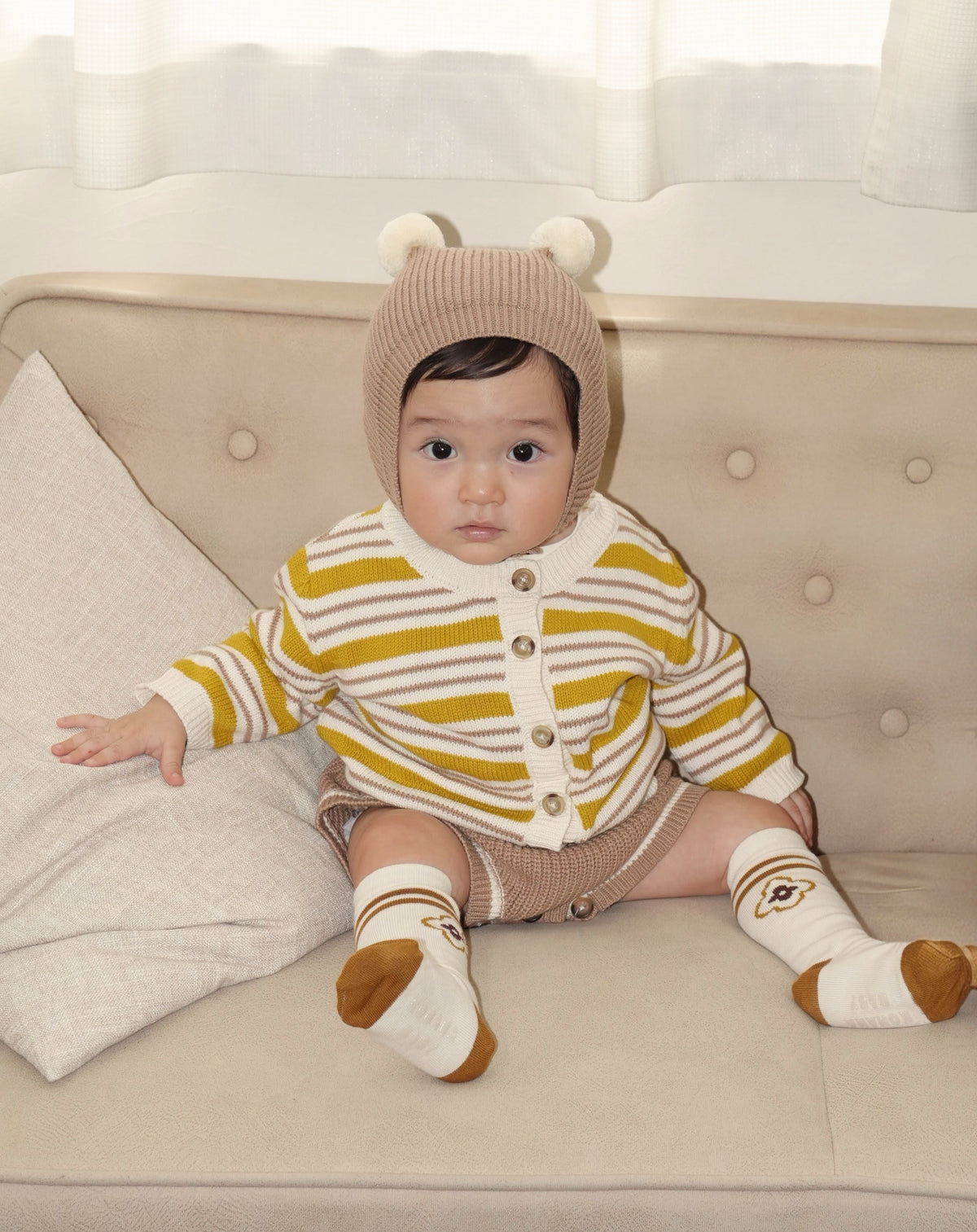 Pom Pom Bear Knit Three-Piece Set【110356】