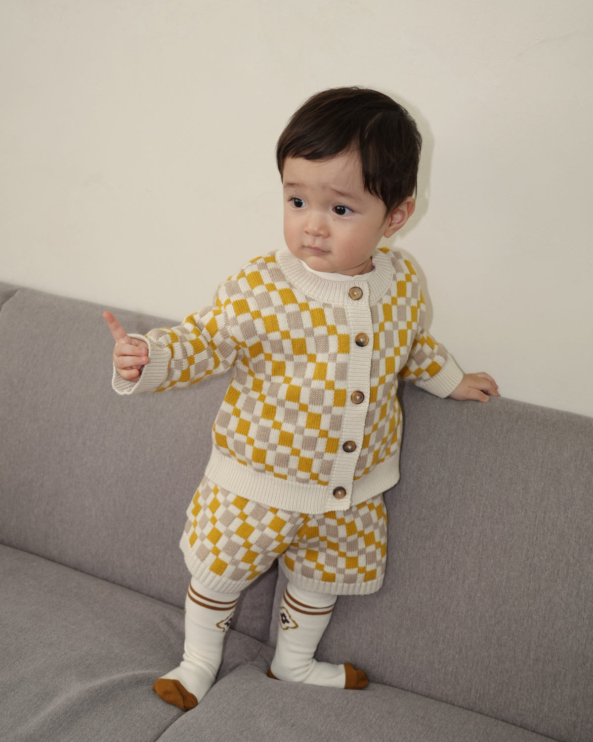 Block Pattern Knit Cardigan【110357】