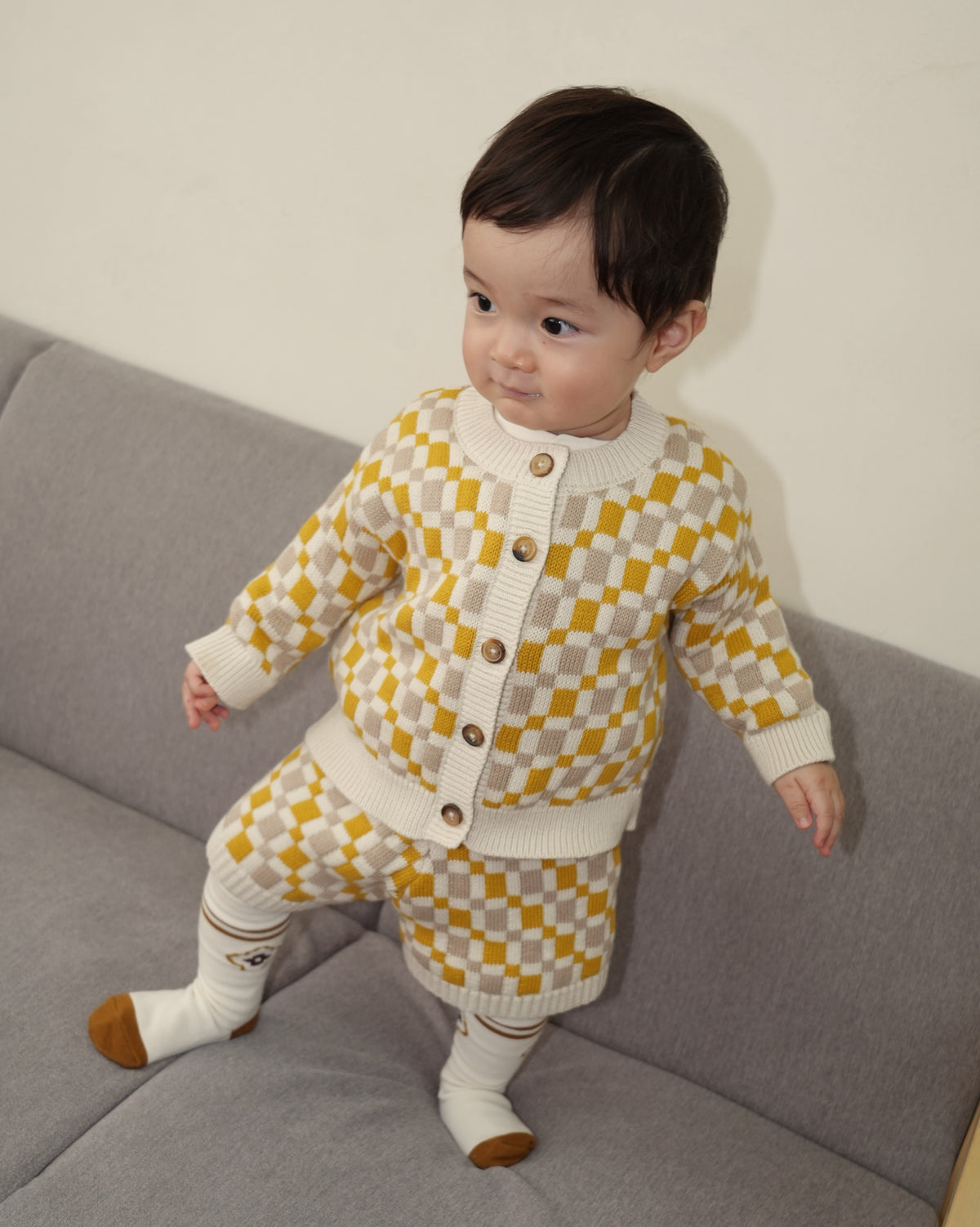Block Pattern Knit Cardigan【110357】
