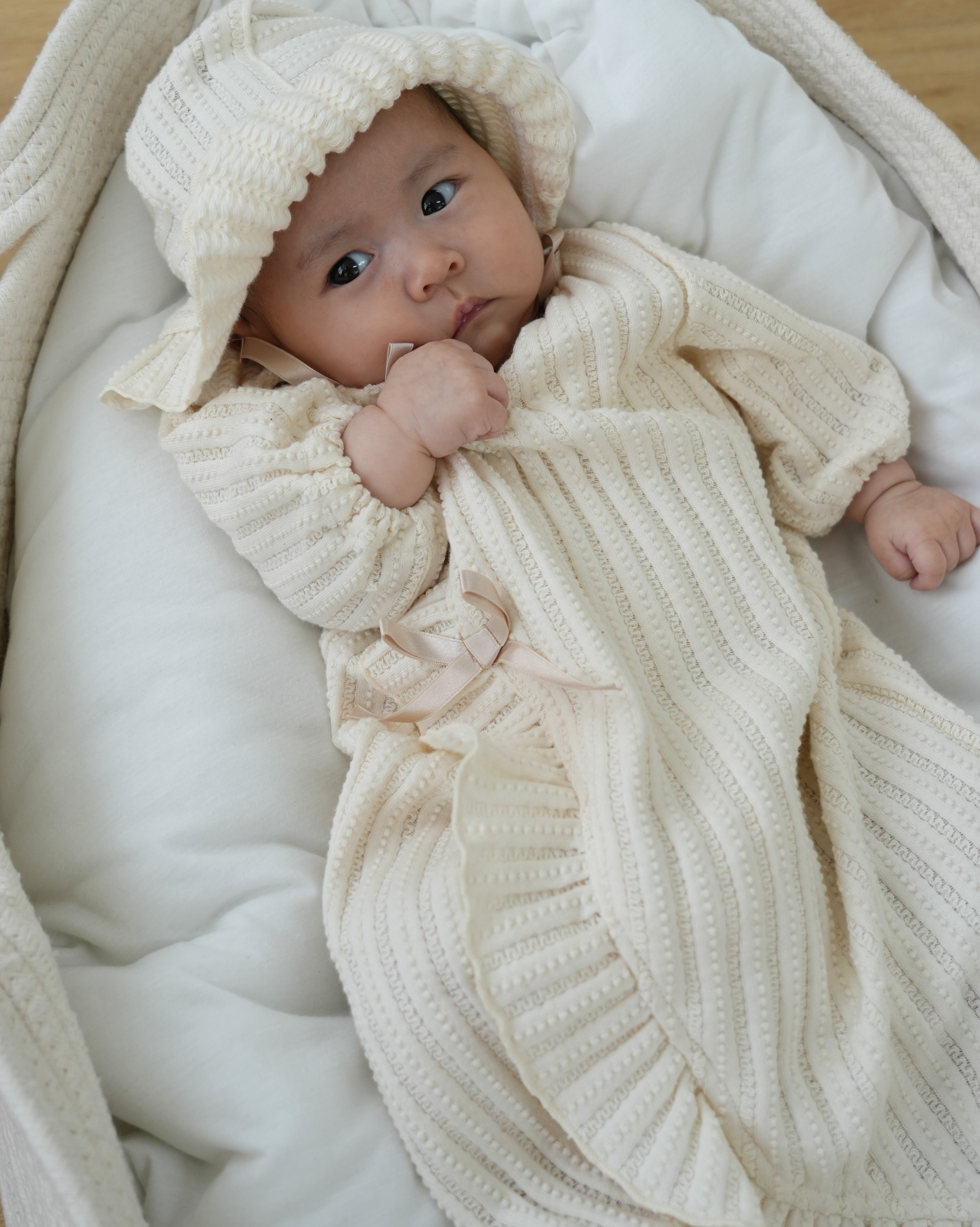 Organic Lace Knit Baby Ceremony Dress with Bonnet【110285】