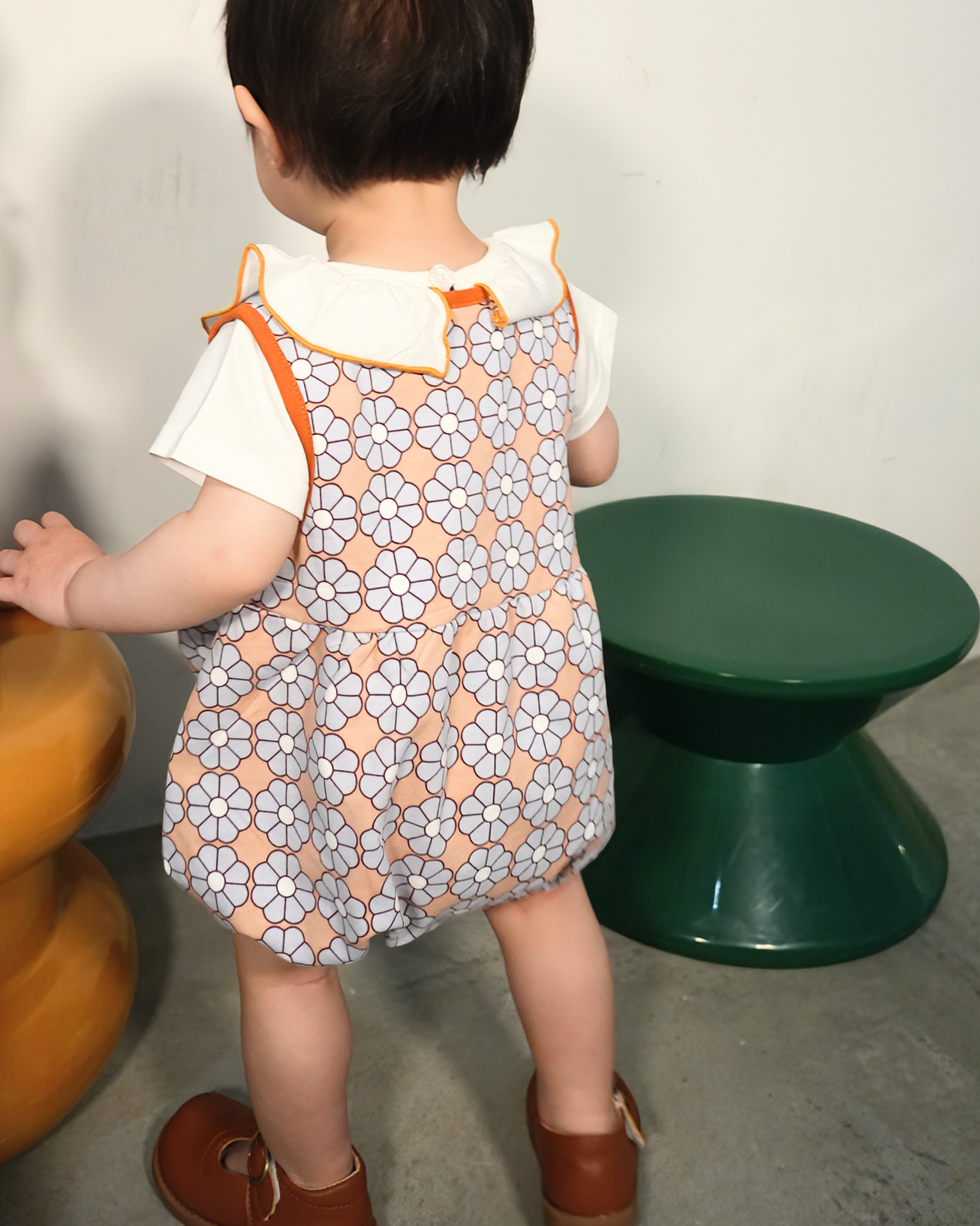 Retro Daisy Pattern Bloomer Salopette【110118】(BROWN)