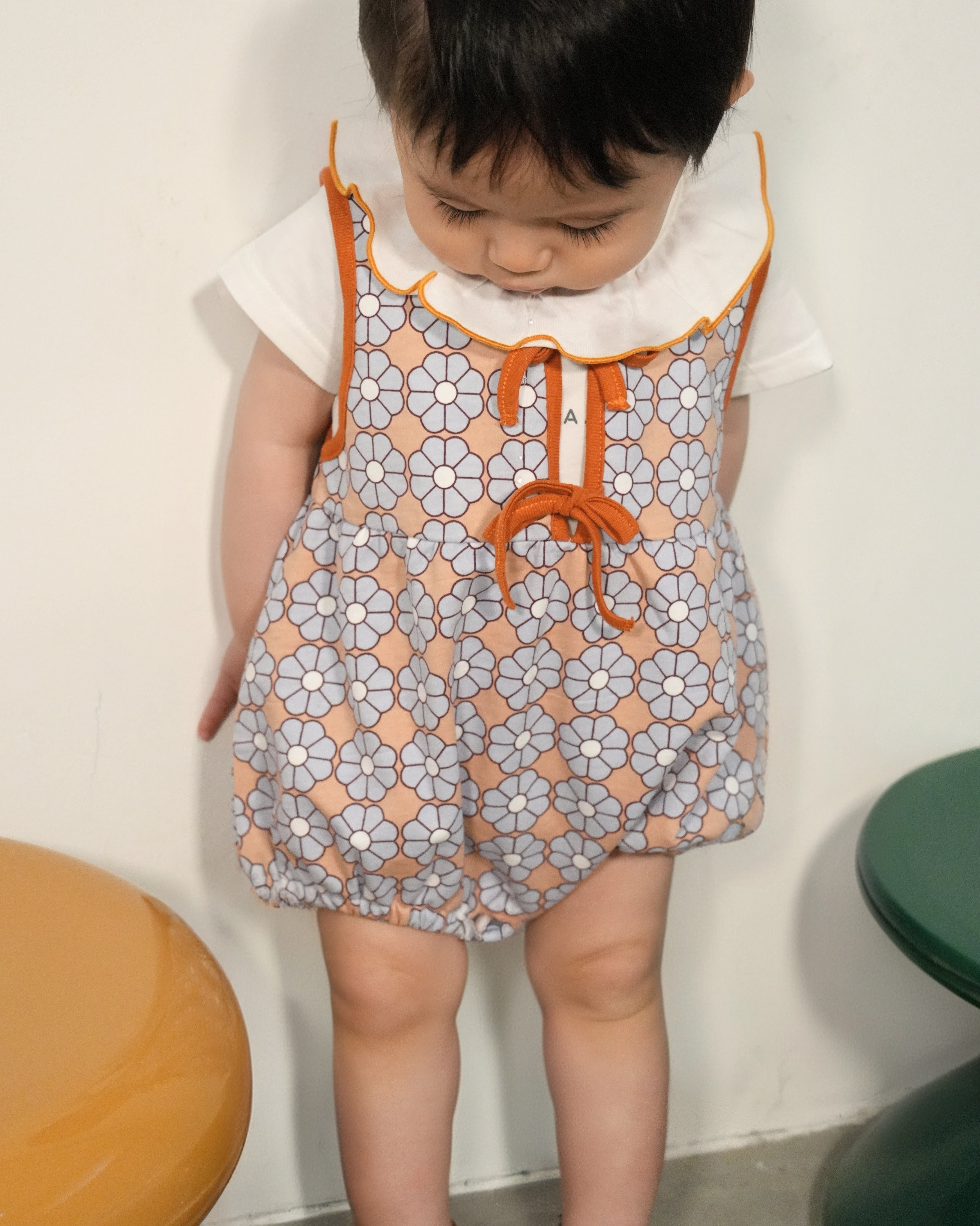 Retro Daisy Pattern Bloomer Salopette【110118】(BROWN)