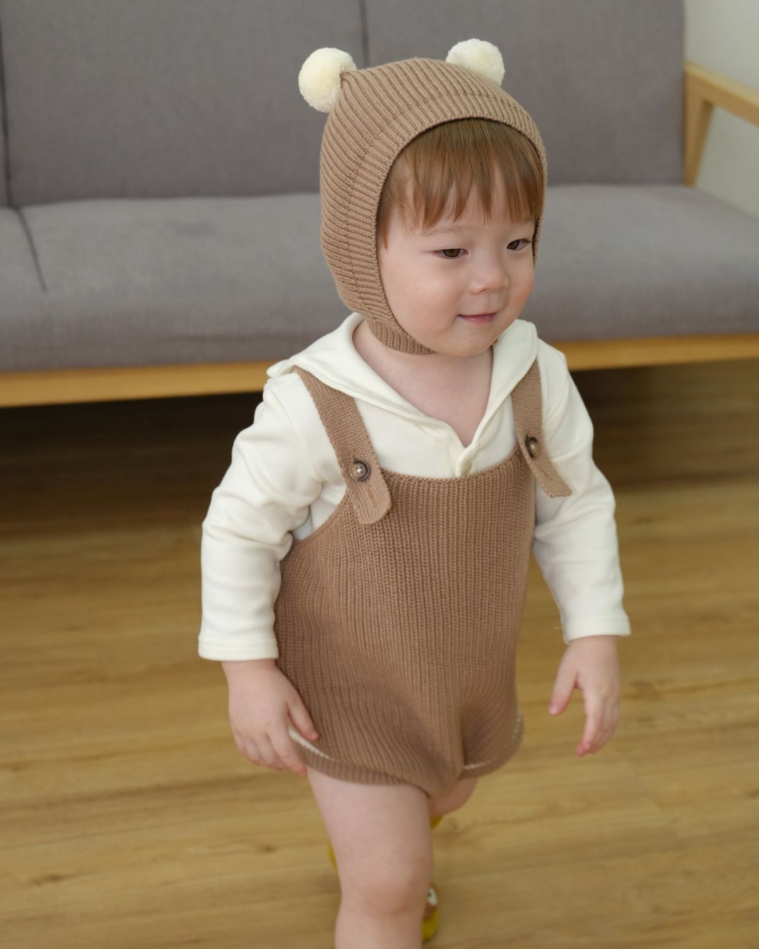 Pom Pom Bear Knit Three-Piece Set【110356】