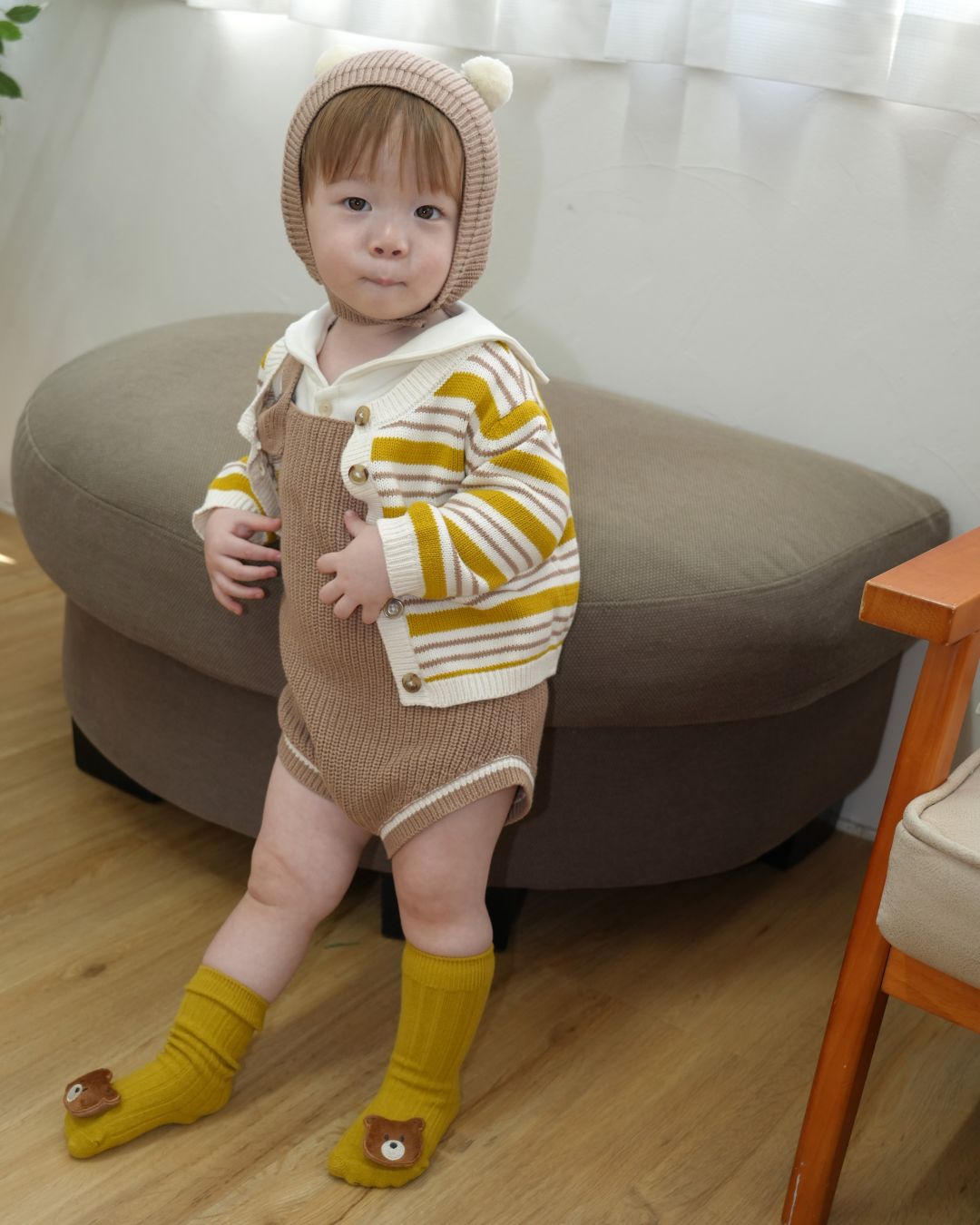Pom Pom Bear Knit Three-Piece Set【110356】
