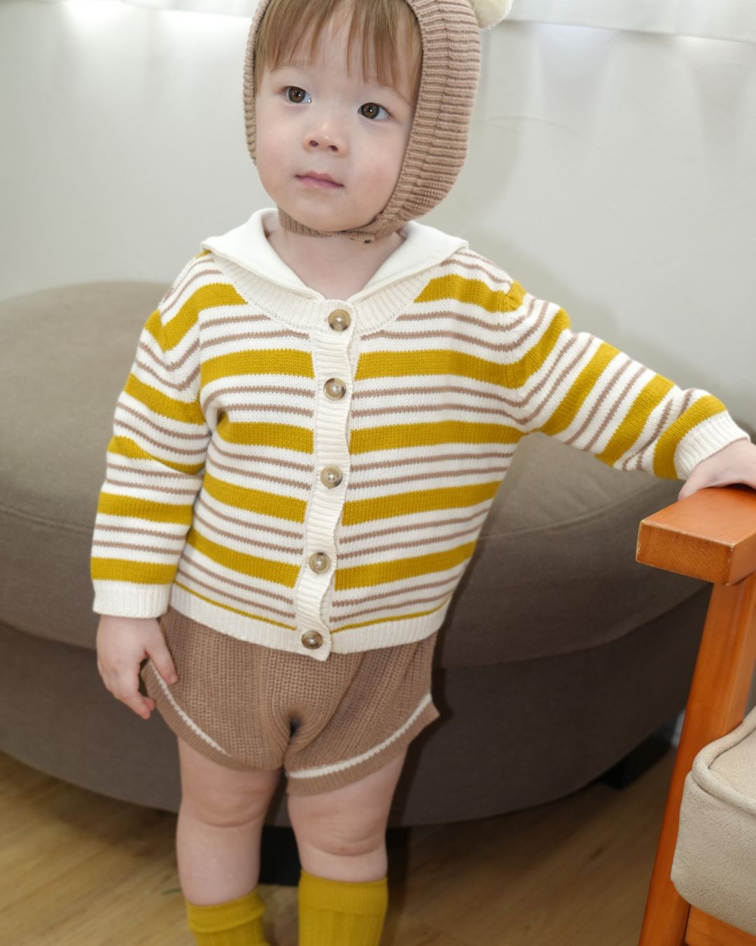 Pom Pom Bear Knit Three-Piece Set【110356】