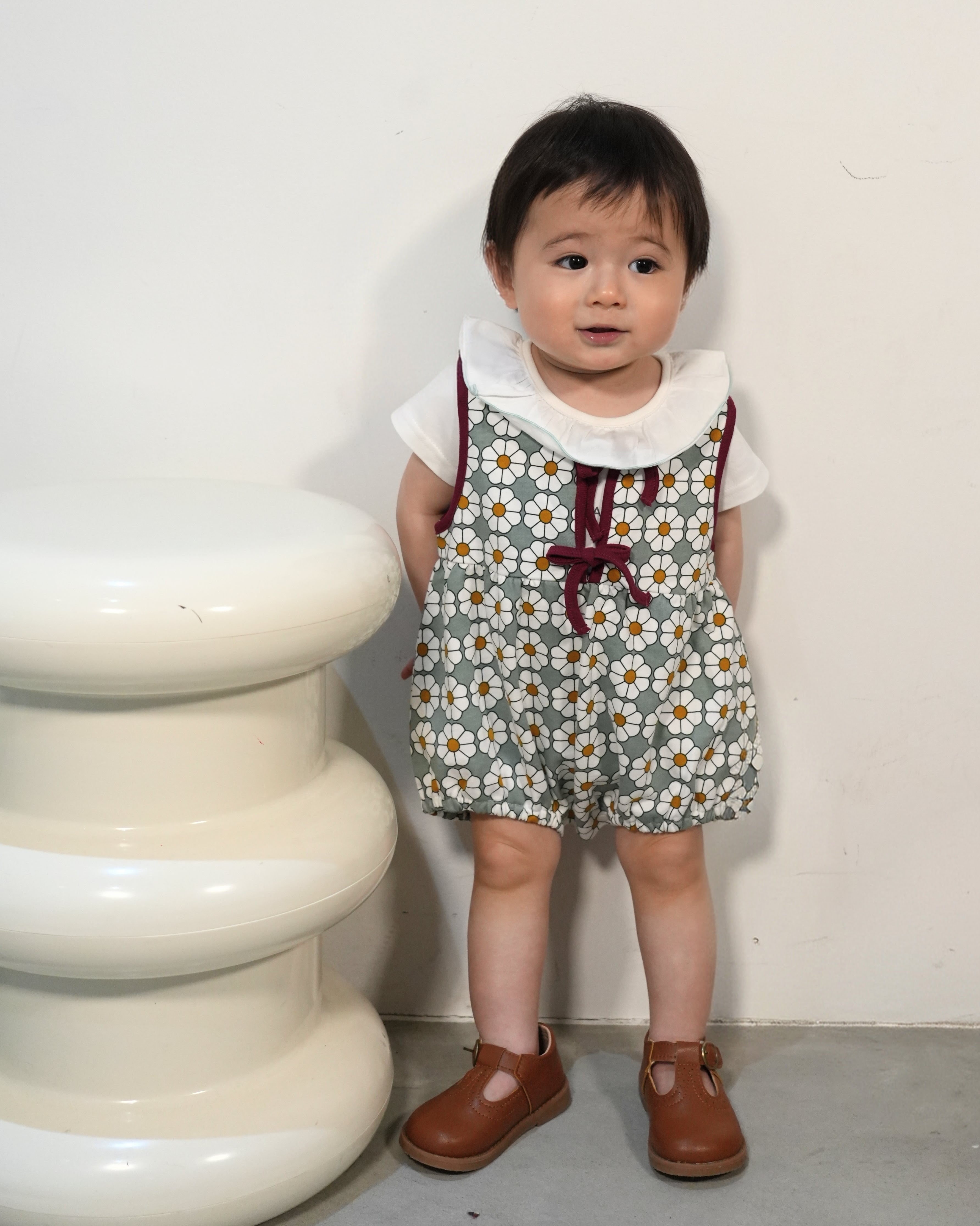 Retro Daisy Pattern Bloomer Salopette【110118】(GREEN)