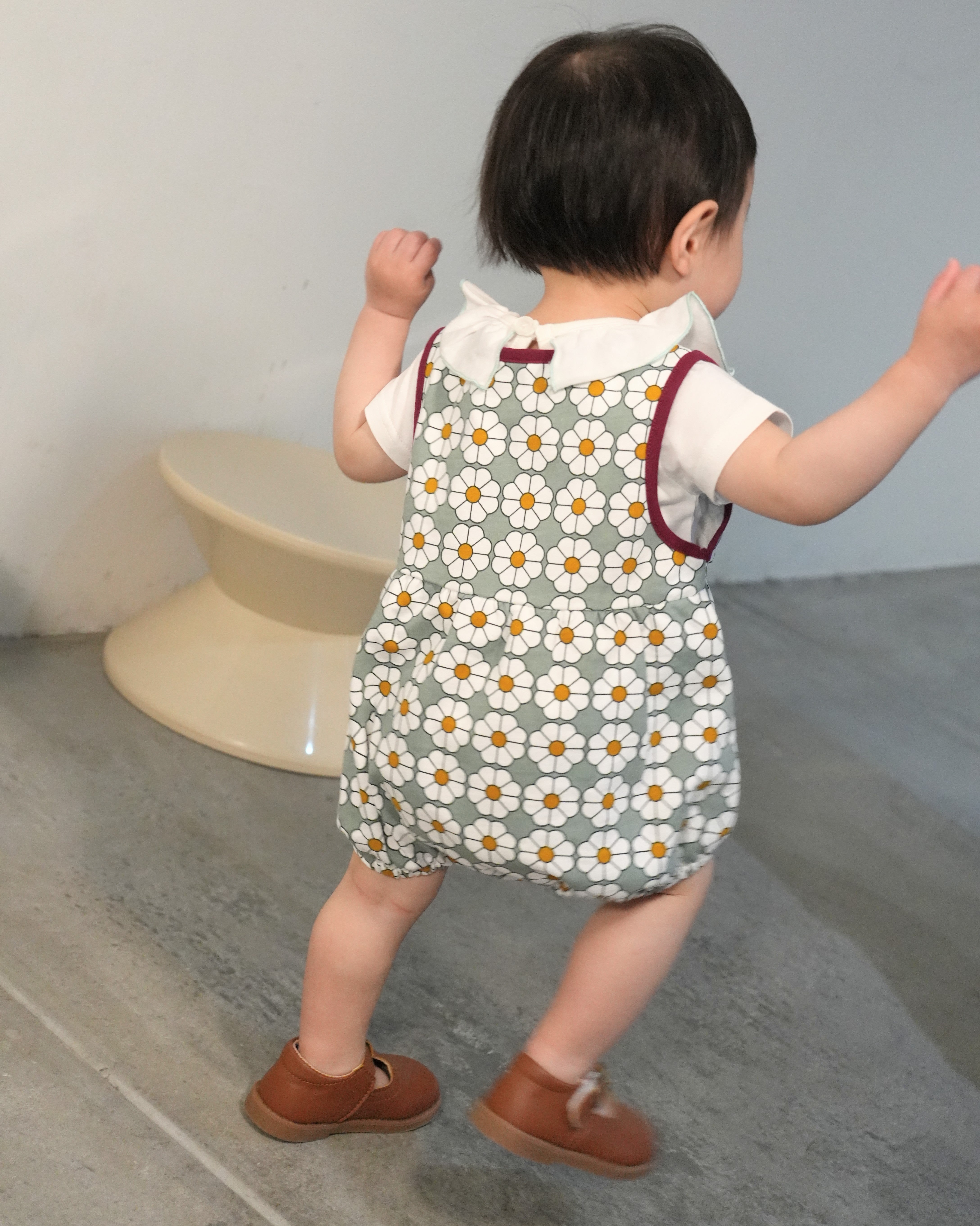 Retro Daisy Pattern Bloomer Salopette【110118】(GREEN)