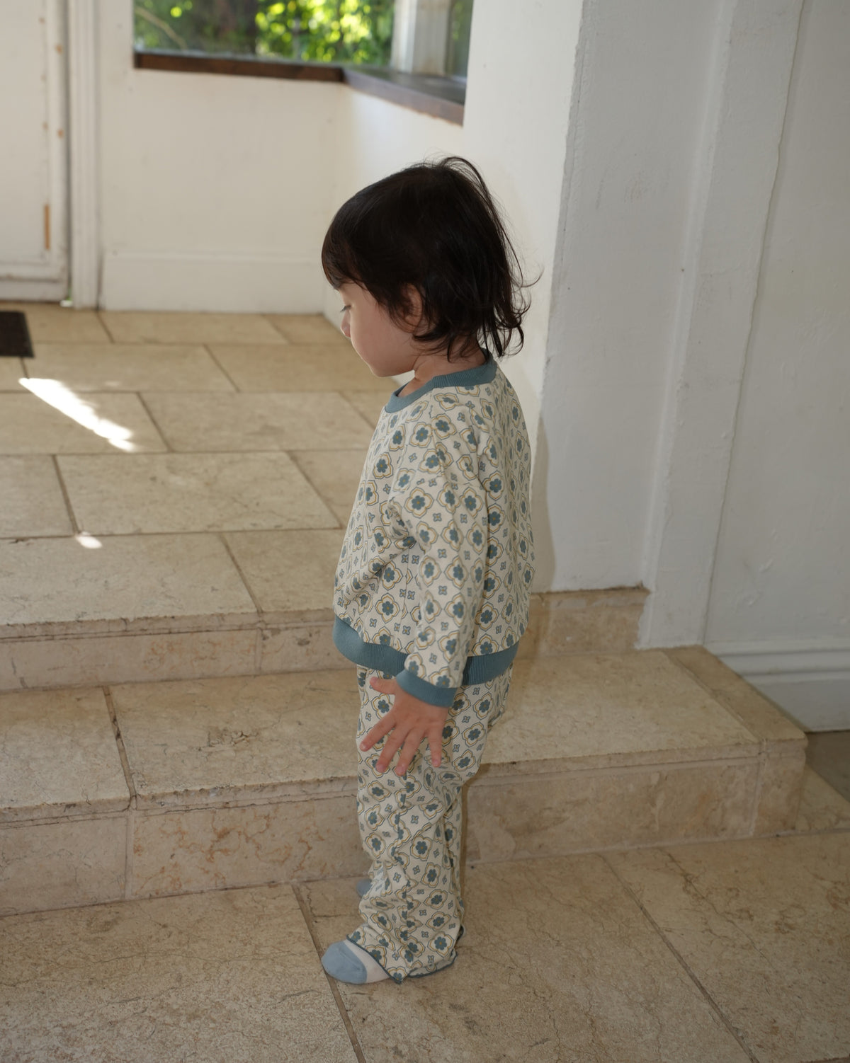 Vintage Tile Pattern Long Pants【110502】 (blue)