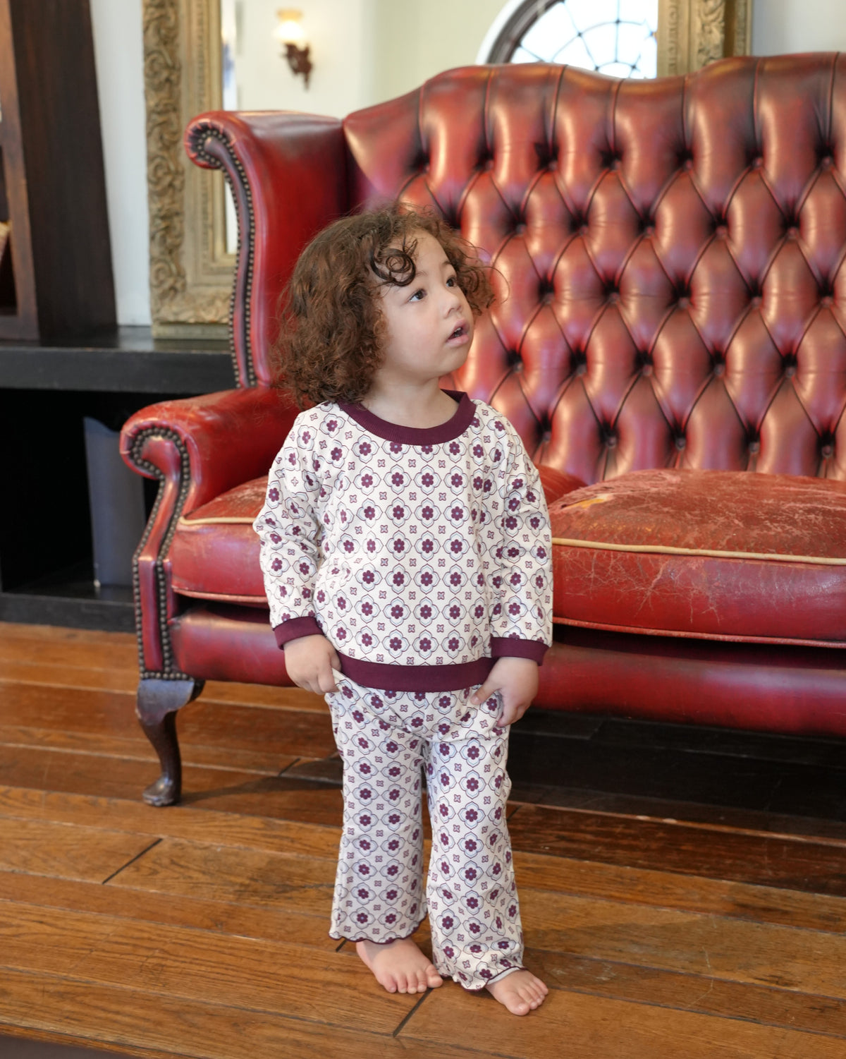 Vintage Tile Pattern Long Pants【110502】 (red)