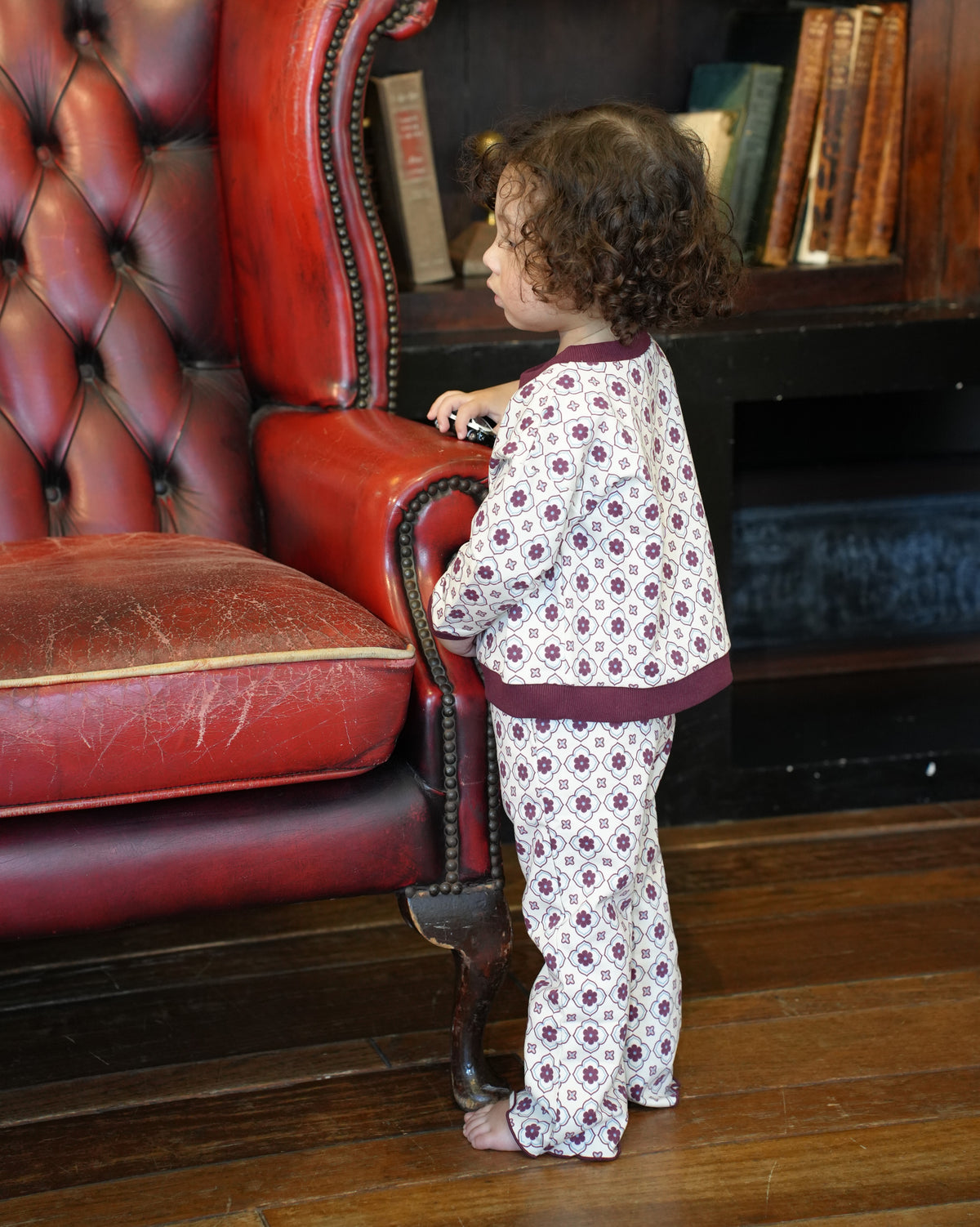 Vintage Tile Pattern Long Pants【110502】 (red)