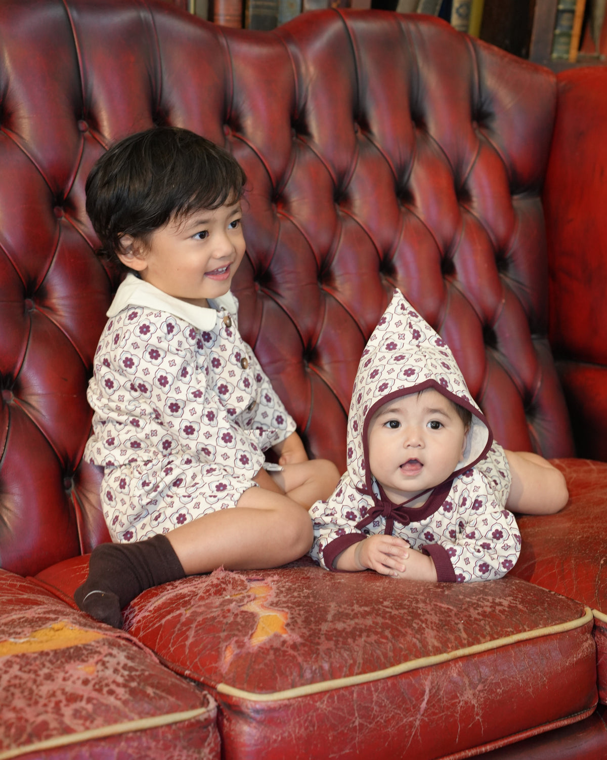 Vintage Tile Pattern Rompers【110505】 (red)