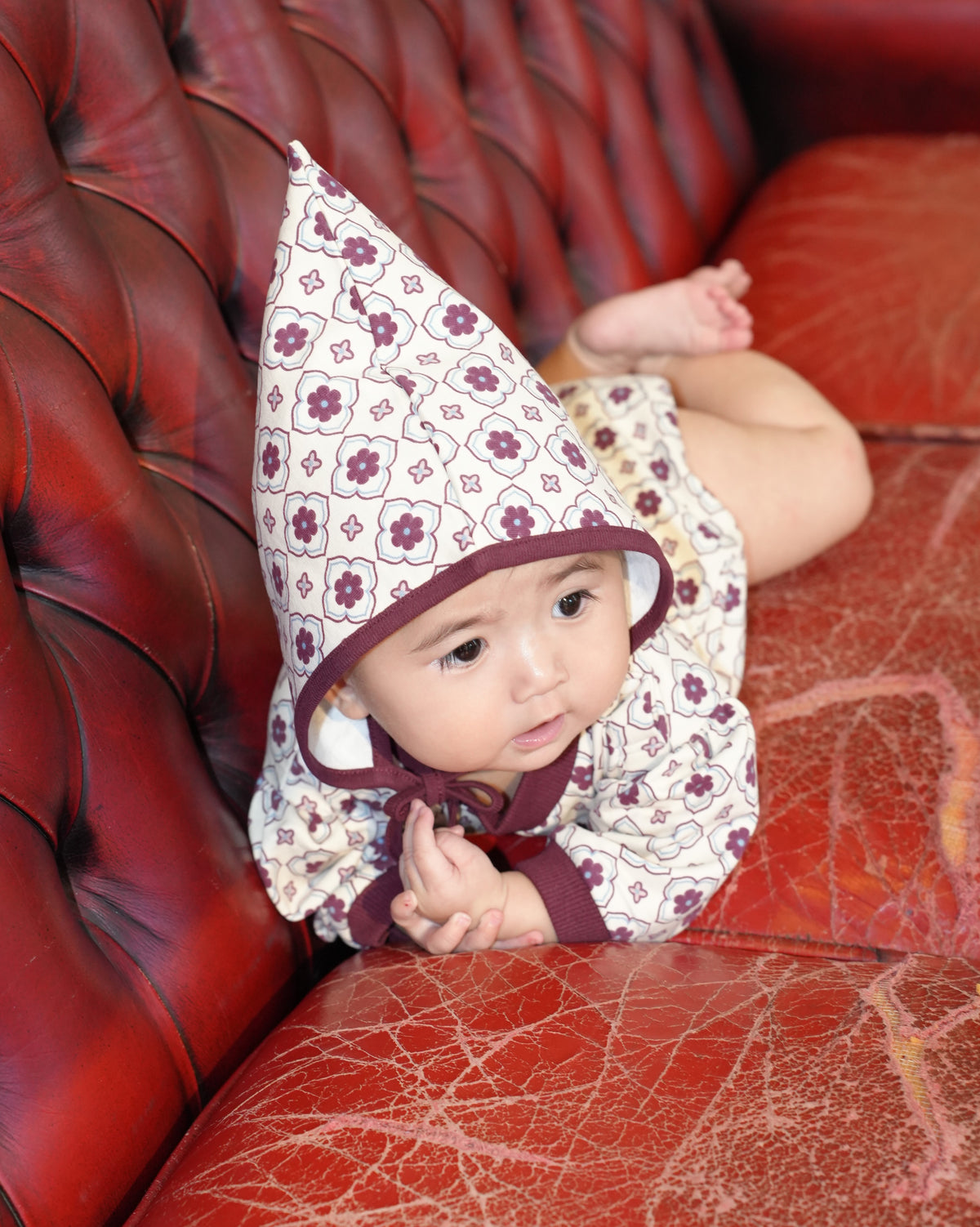 Vintage Tile Pattern Rompers【110505】 (red)