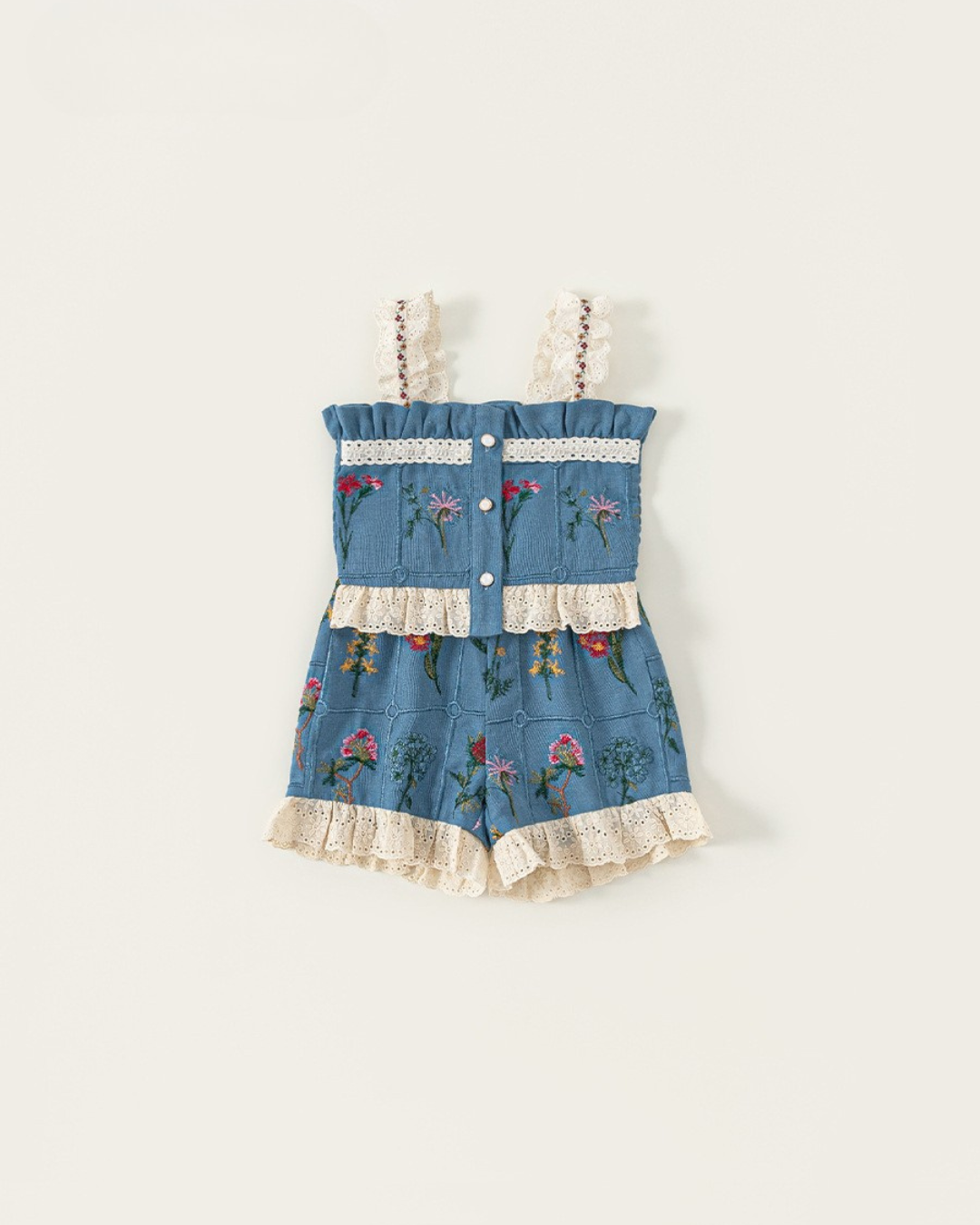 花柄刺繍レースセットアップ(シュシュ付き)【K260】