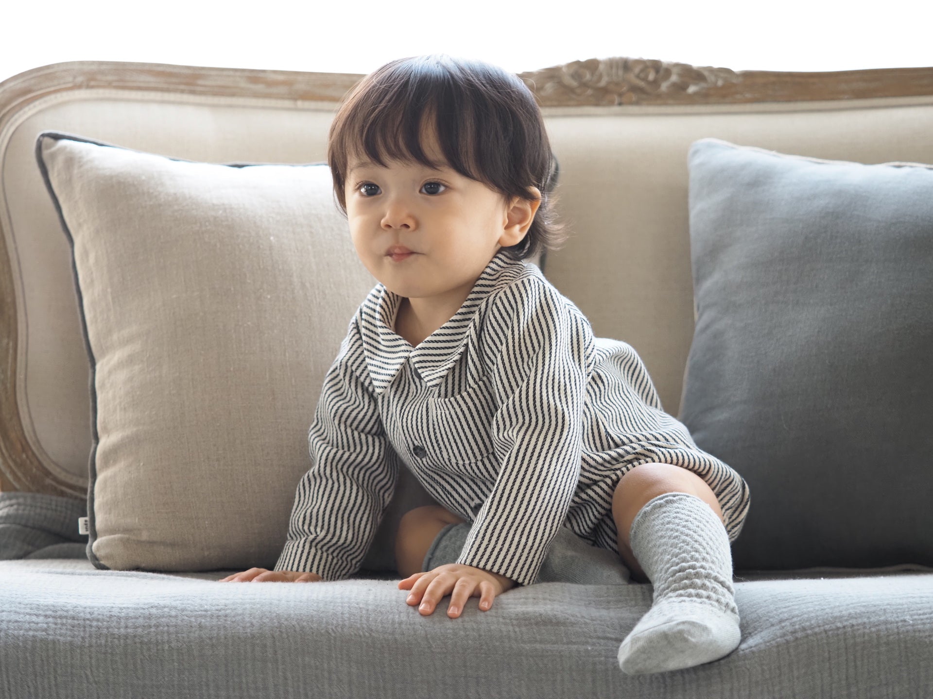 【KOHANA MADE05】organic denim shirt rompers/stripe -made in Japan-