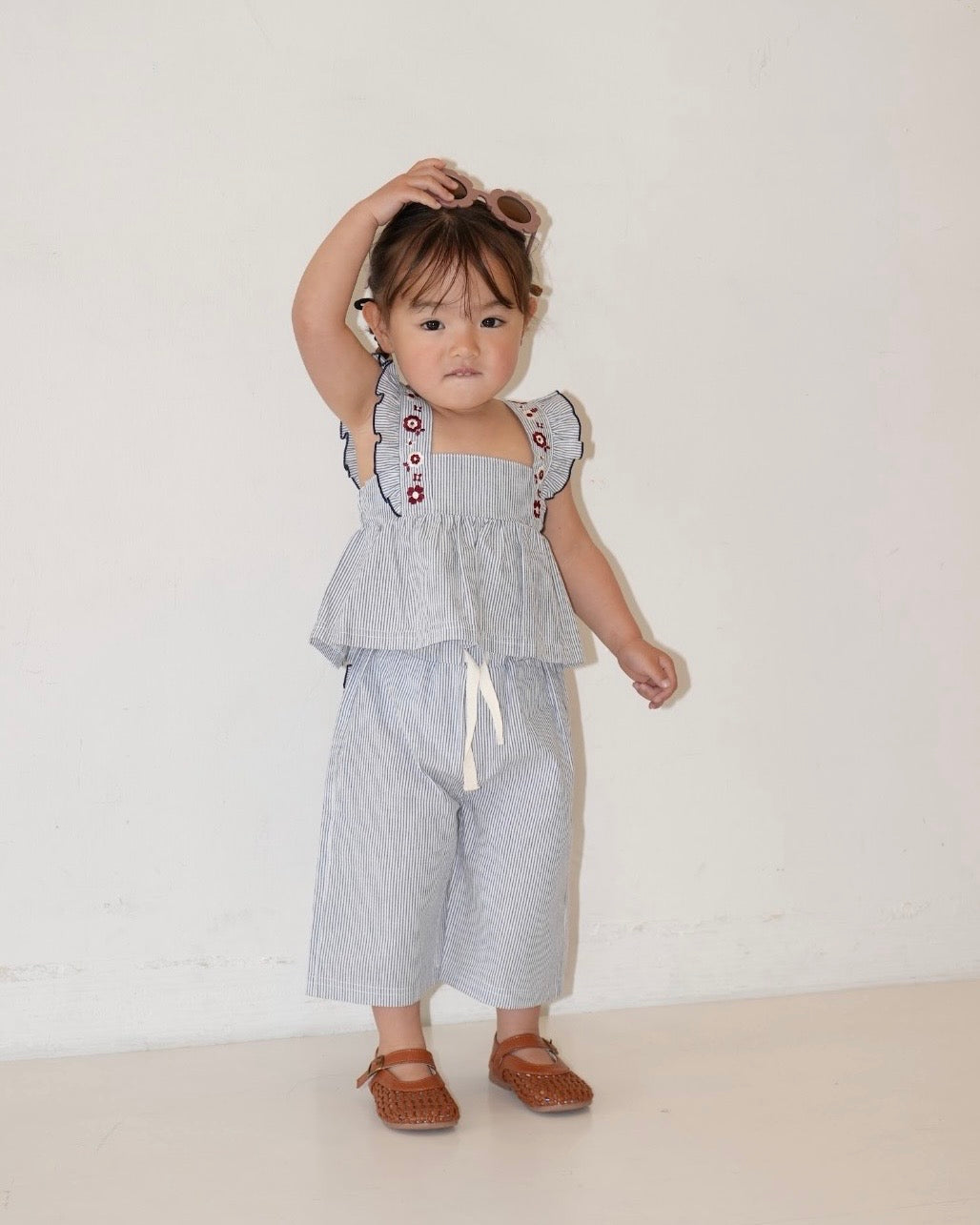 Floral Embroidered Striped Camisole【110276】 (Blue)