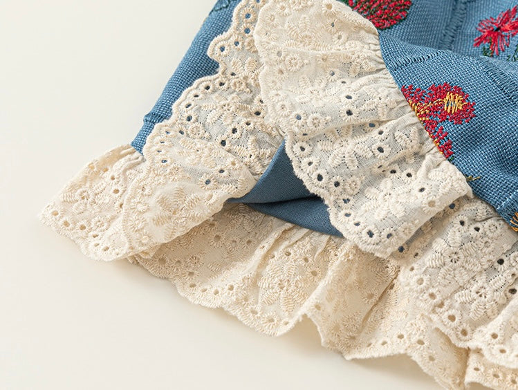 花柄刺繍レースセットアップ(シュシュ付き)【K260】