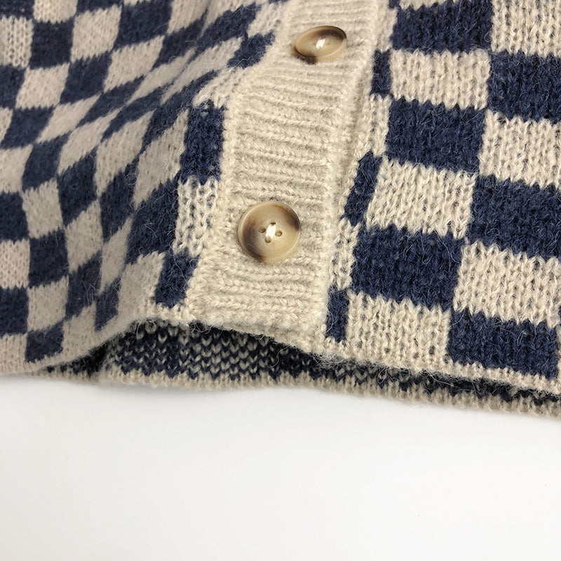 (予約商品)ブロックチェックニットカーディガン/パンツ【K215】