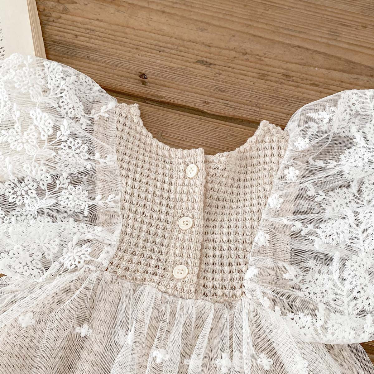 (予約商品)シースルーレースワッフルロンパース【N3304】