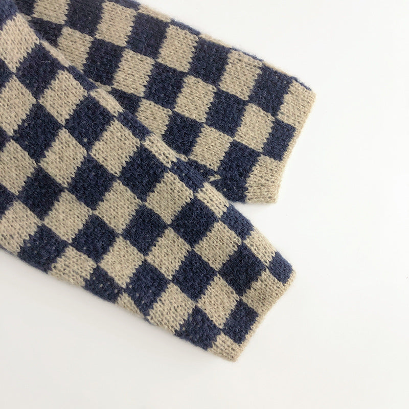 (予約商品)ブロックチェックニットカーディガン/パンツ【K215】