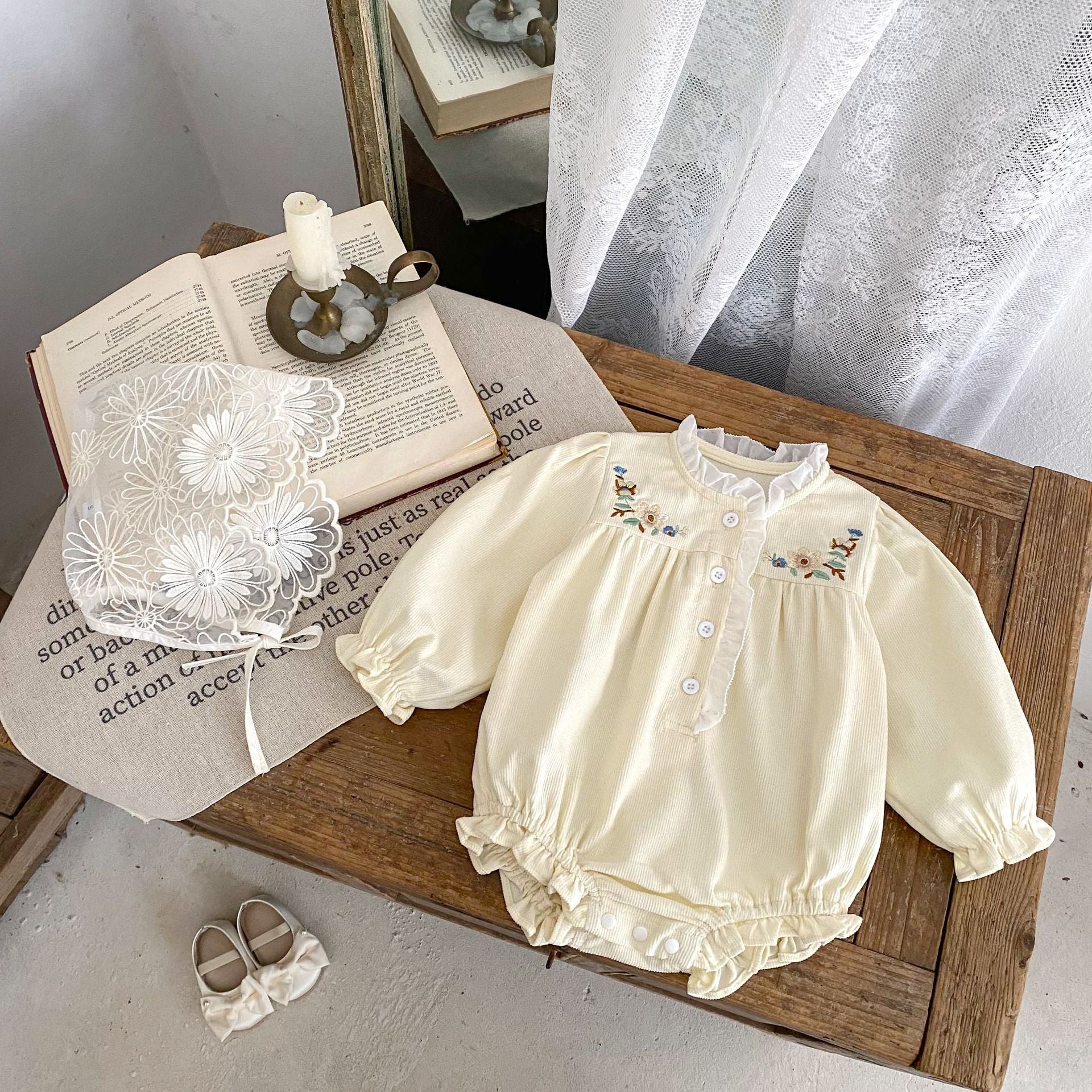 (予約商品)花柄レースデザインロンパース【N3473】
