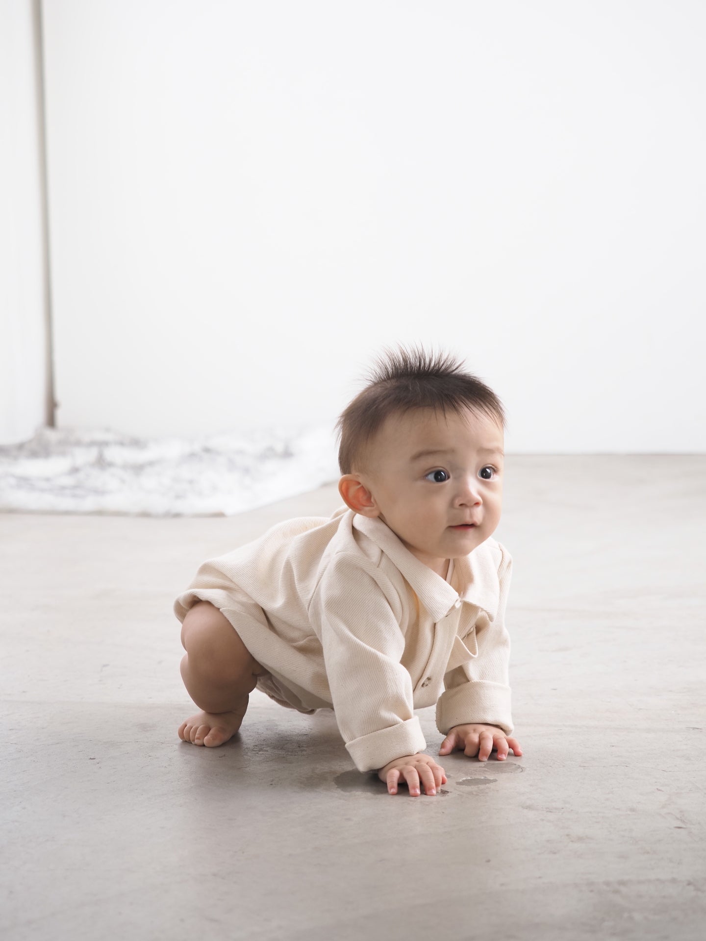 【KOHANA MADE04】organic denim shirt rompers/white -made in Japan-