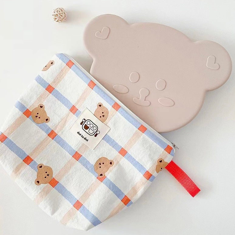 (予約商品)くまさんチェックアイテムポーチ(7set)【G116】