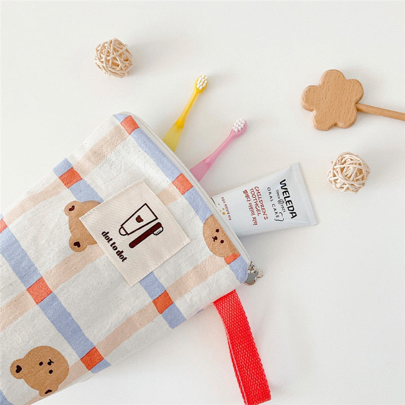 (予約商品)くまさんチェックアイテムポーチ(7set)【G116】