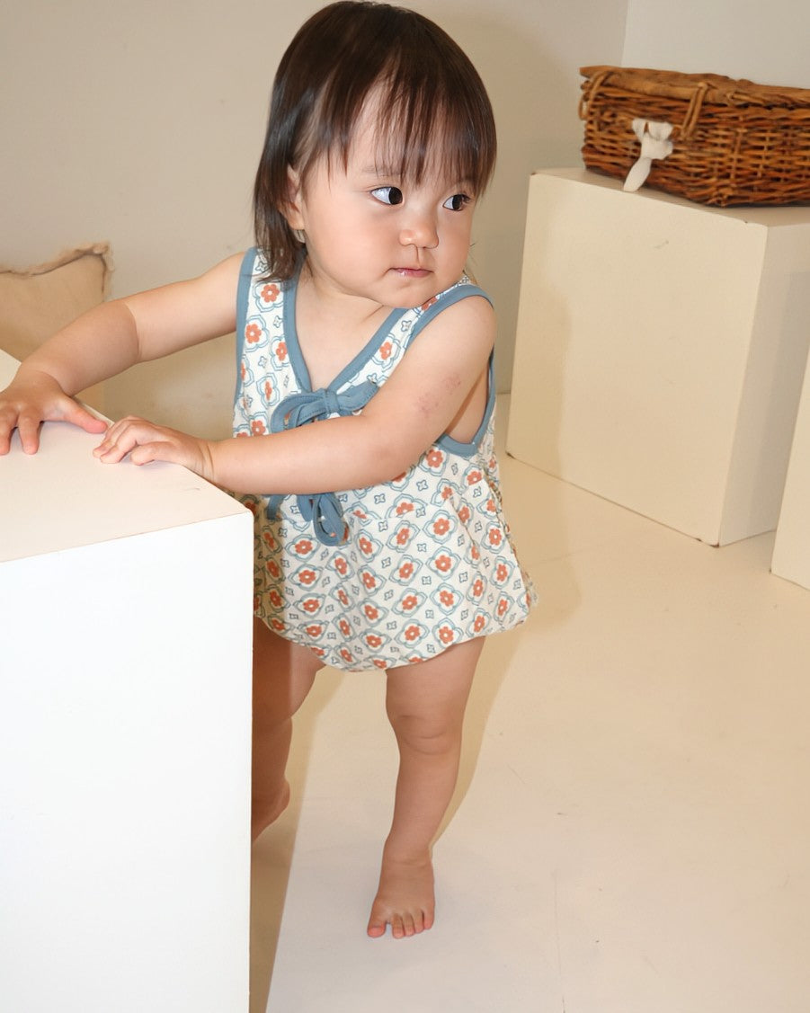 Vintage Tile Pattern Bloomer Salopette【110220】 (Blue)